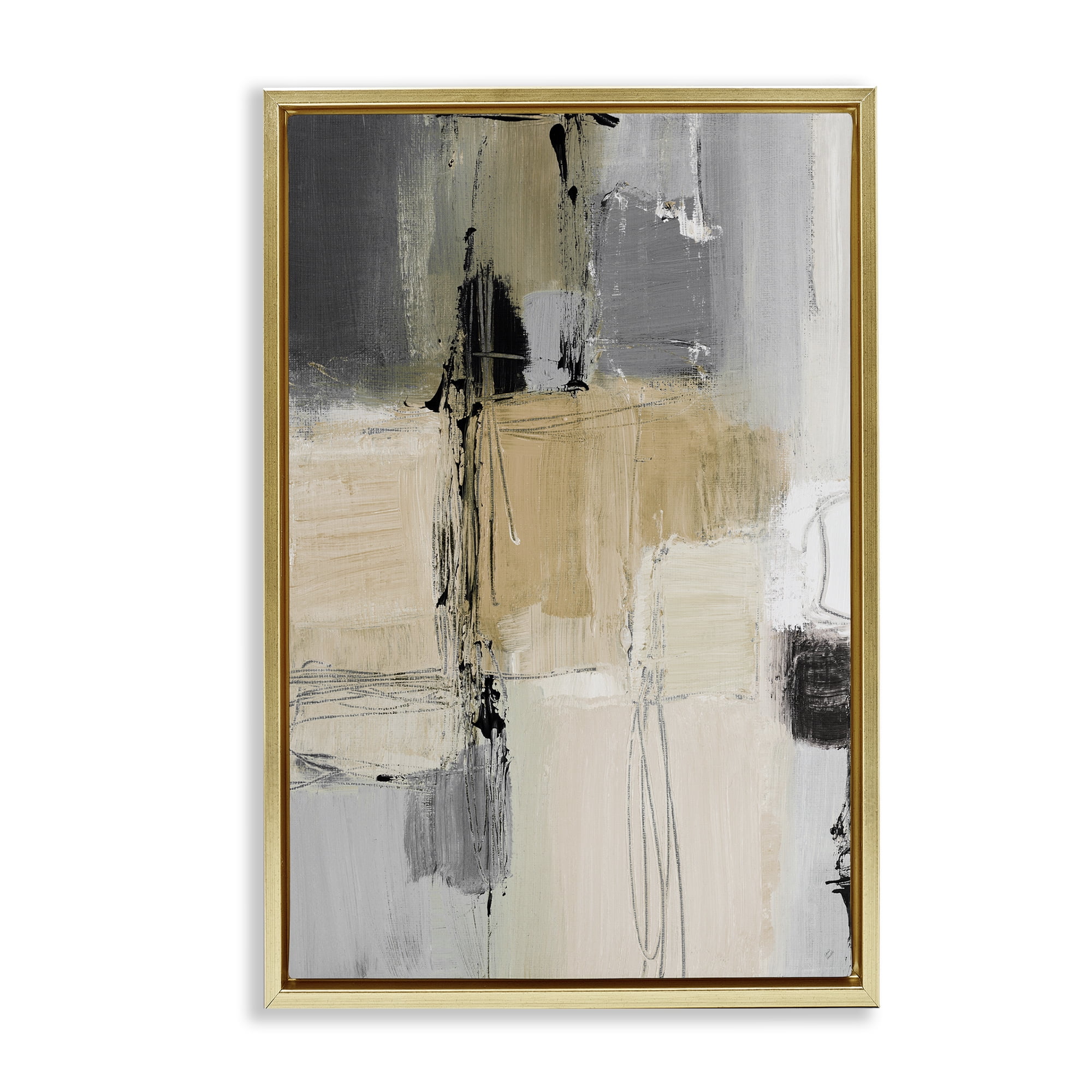 Stupell Industries Rustic Organic Abstraction Abstract Painting Gold Floater Framed Canvas Art Print Wall Art, 21 x 31