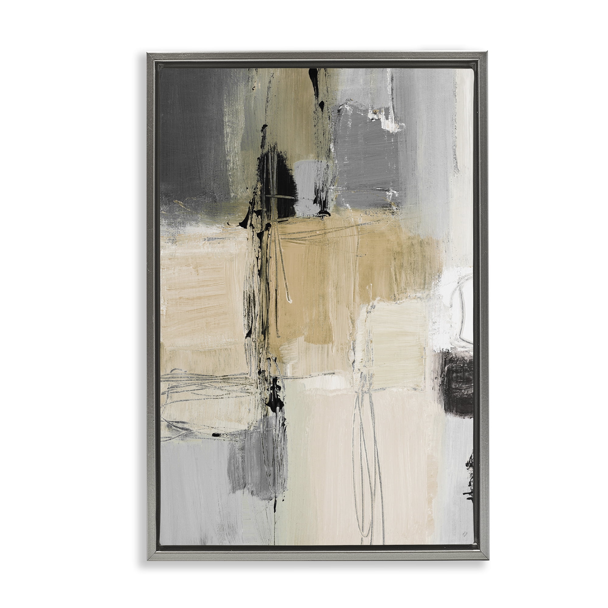 Stupell Industries Rustic Organic Abstraction Abstract Painting Gray Floater Framed Canvas Art Print Wall Art, 21 x 31