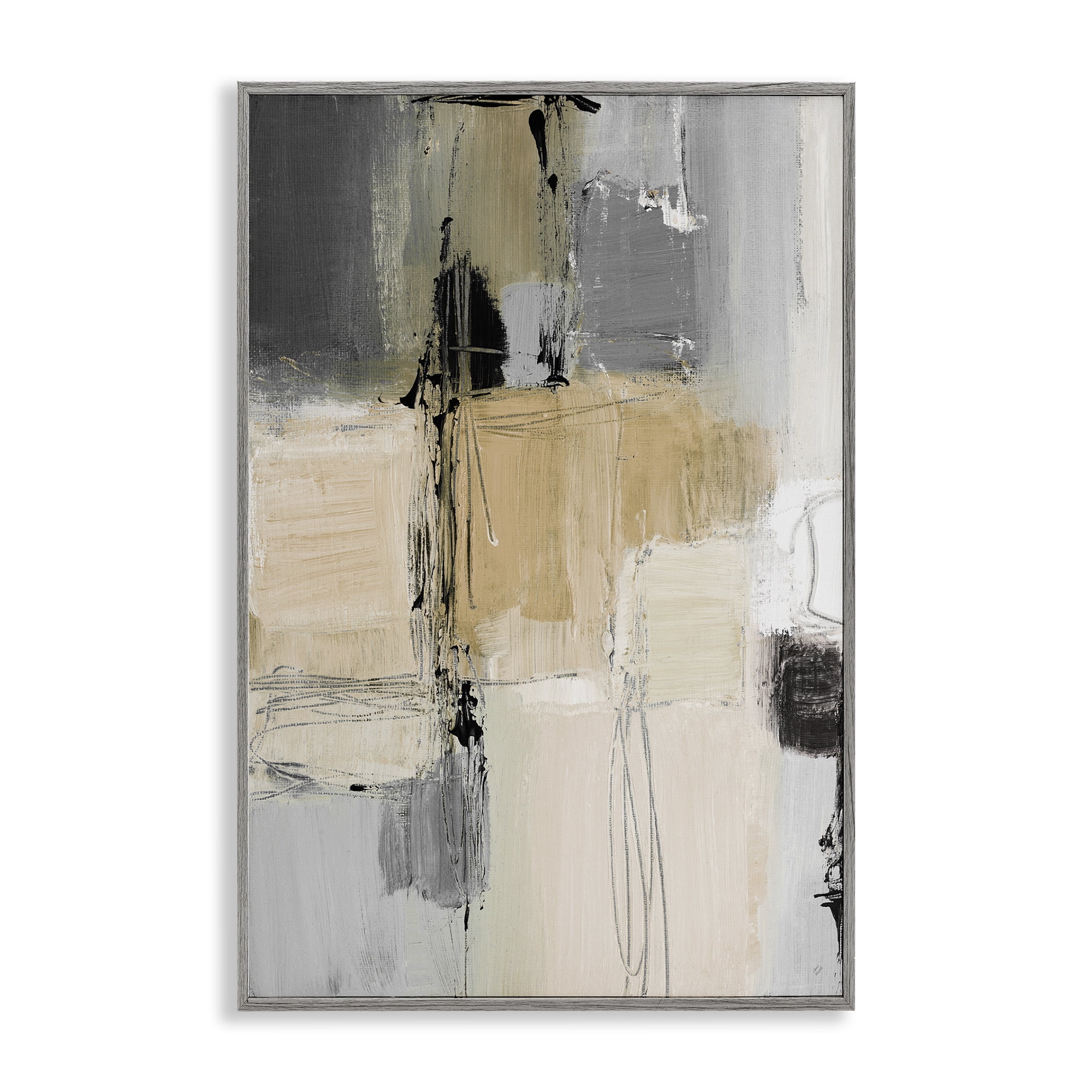 Stupell Industries Rustic Organic Abstraction Abstract Painting Gray Framed Art Print Wall Art, 16 x 24