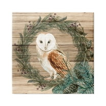 Stupell Industries Rustic Owl on Pine Wreath Botanical & Floral Painting Gallery Wrapped Canvas Print Wall Art, 17 x 17