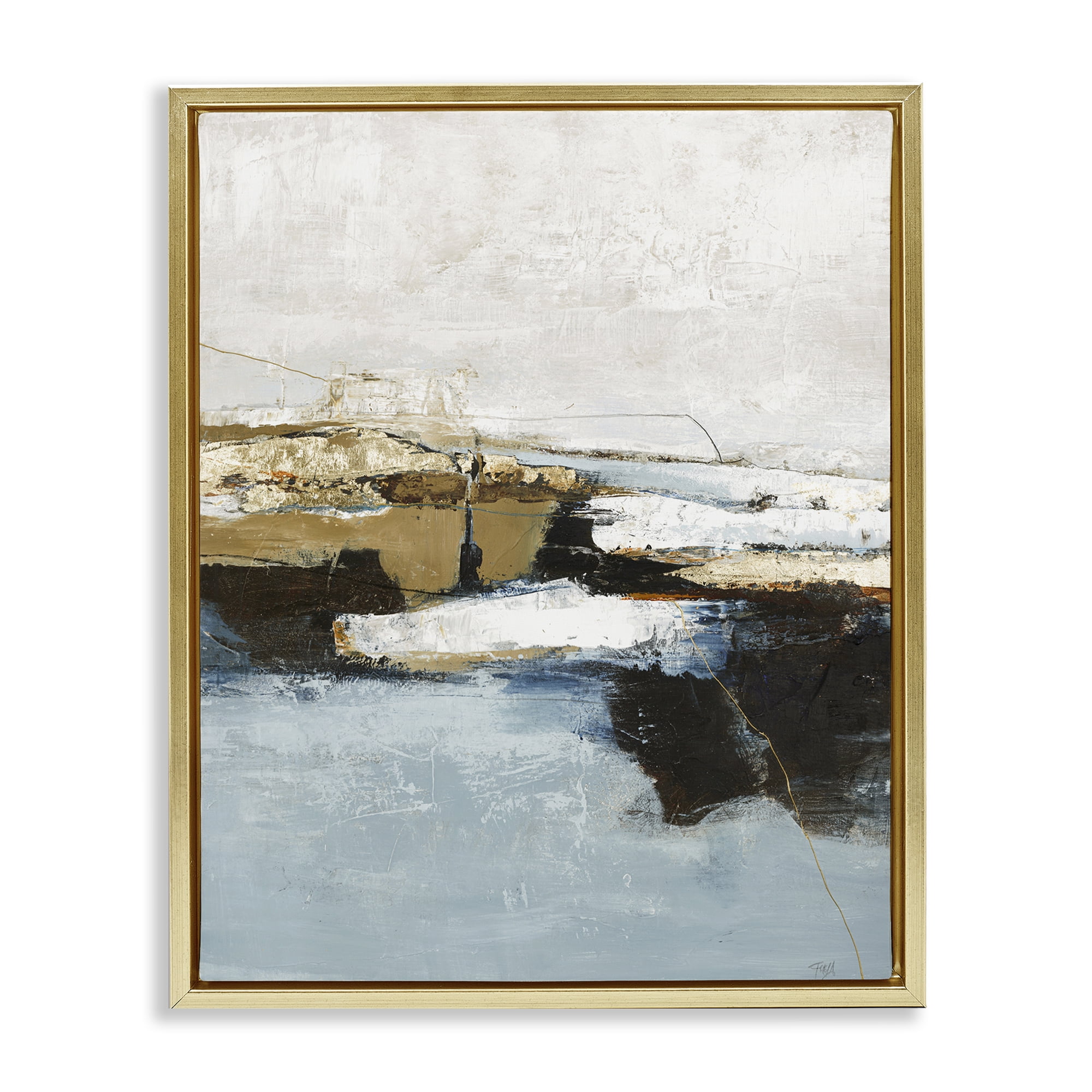 Stupell Industries Rustic Paint Nautical Design Abstract Painting Gold Floater Framed Canvas Art Print Wall Art, 17 x 21