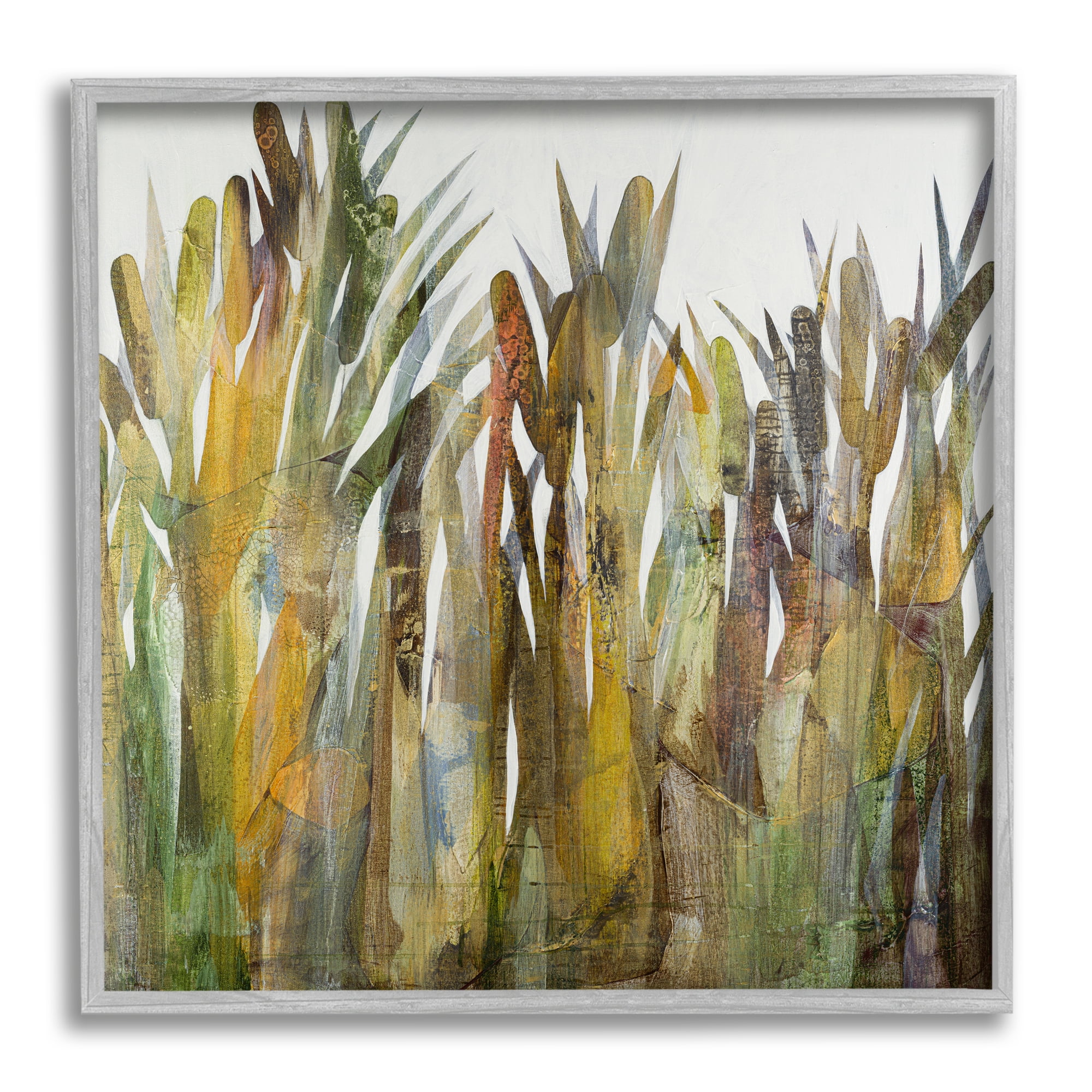 Stupell Industries Rustic Pampas Grass Cattails Wild Rural Plants Graphic Art Gray Framed Art Print Wall Art, Design by Steling