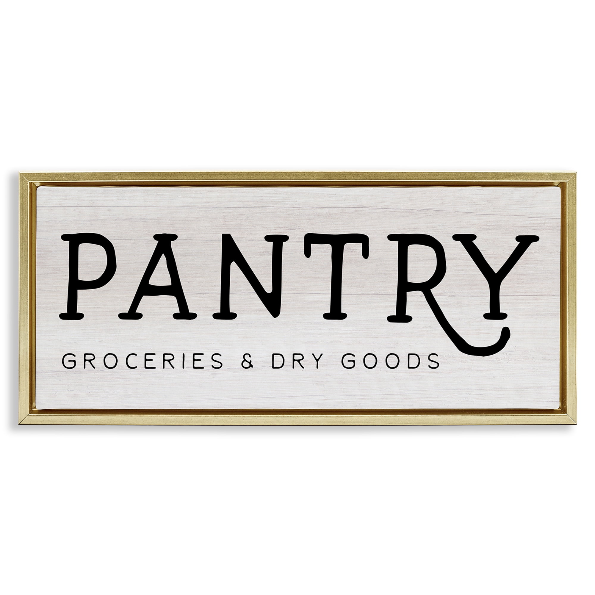 Stupell Industries Rustic Pantry Groceries Sign Typography Painting Gold Floater Framed Canvas Art Print Wall Art, 25 x 11