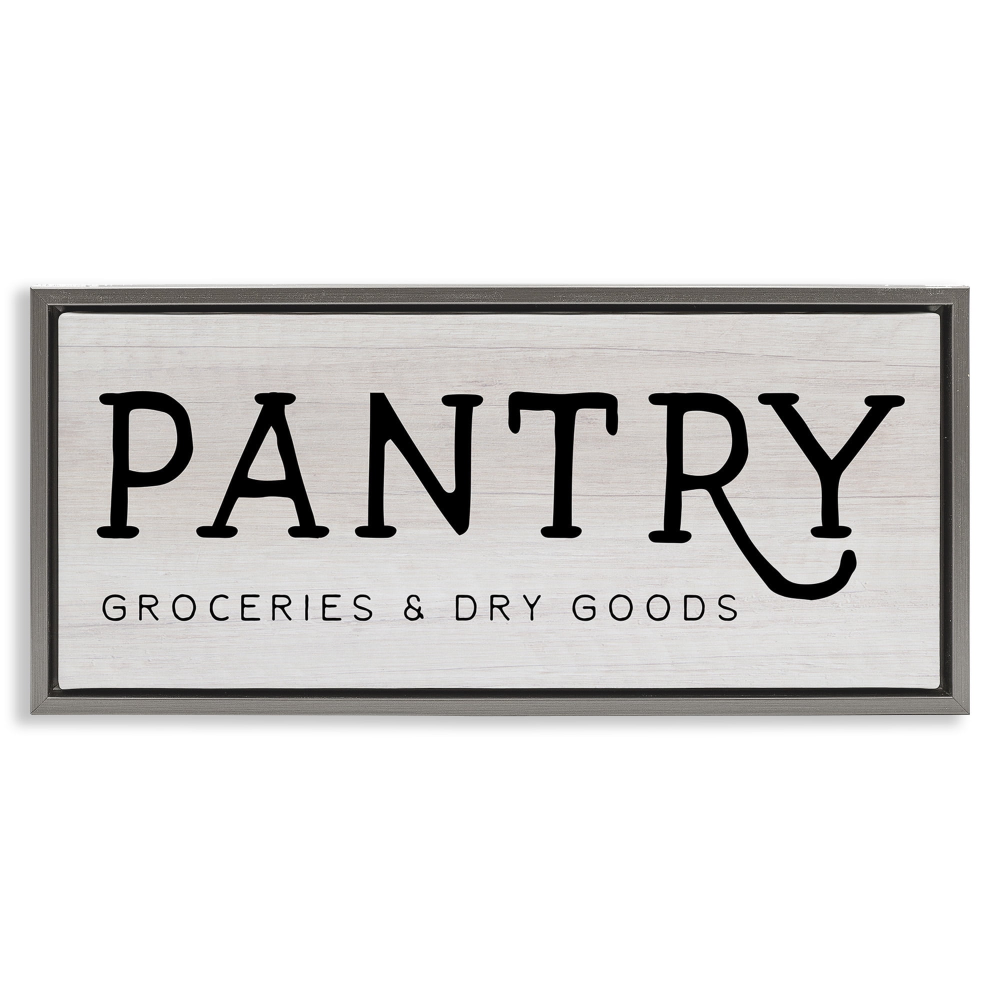 Stupell Industries Rustic Pantry Groceries Sign Typography Painting Gray Floater Framed Canvas Art Print Wall Art, 25 x 11