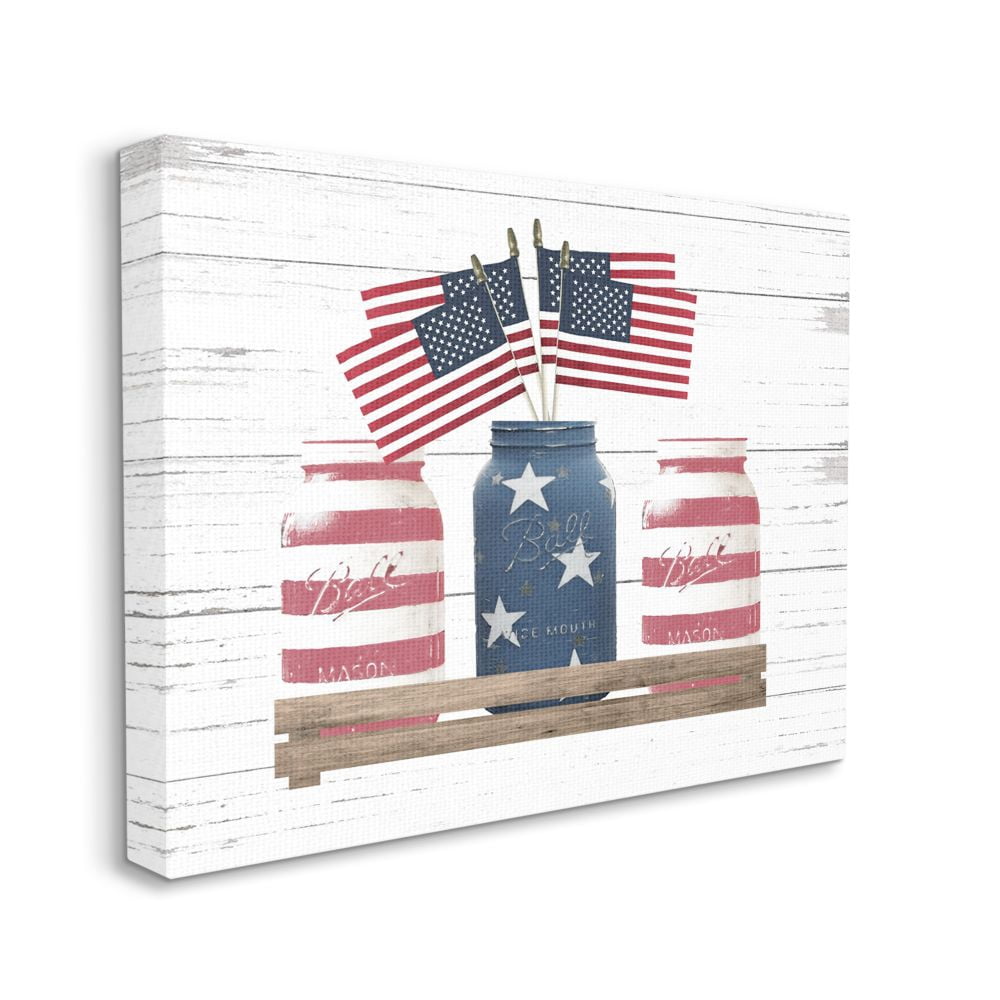 Stupell Industries Rustic Patriotic Jars American Pride Flag Design Canvas Wall Art Design by Lettered and Lined, 30" x 40"