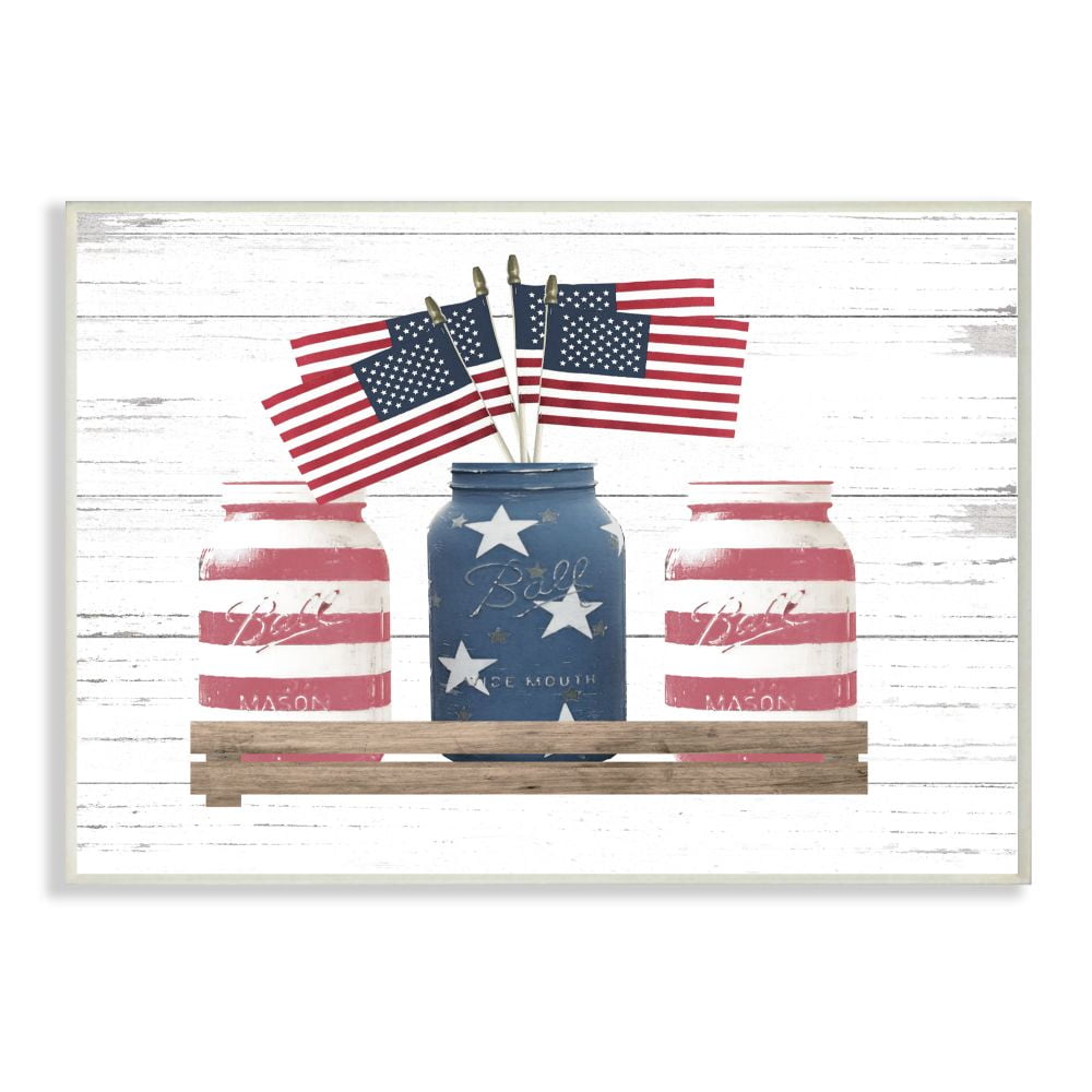 Stupell Industries Rustic Patriotic Jars American Pride Flag Design Graphic Art Unframed Art Print Wall Art, 10x15, by Lettered and Lined