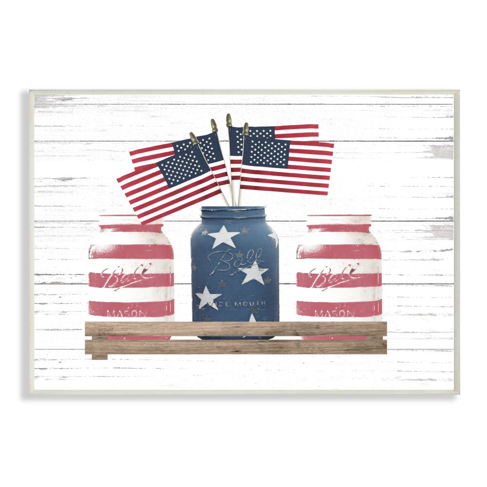 Stupell Industries Rustic Patriotic Jars American Pride Flag Design Graphic Art Unframed Art Print Wall Art, 13x19, by Lettered and Lined