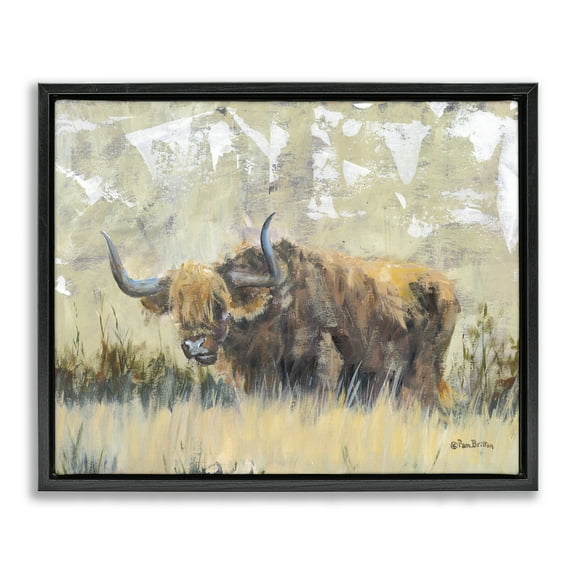 Stupell Industries Rustic Patterned Longhorn Animals & Insects Painting Black Floater Framed Canvas Art Print Wall Art, 21 x 17