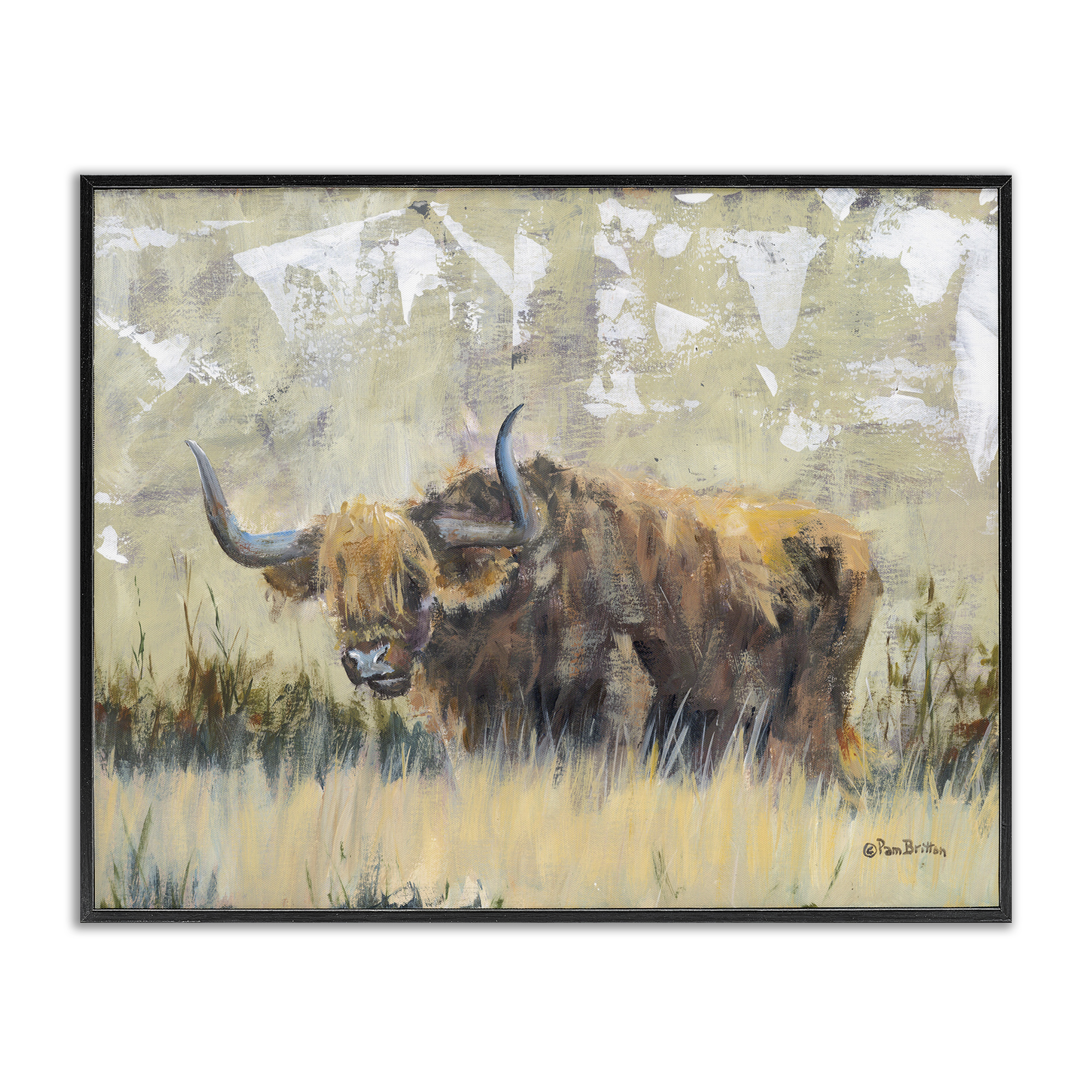 Stupell Industries Rustic Patterned Longhorn Animals & Insects Painting Black Framed Art Print Wall Art, 30 x 24