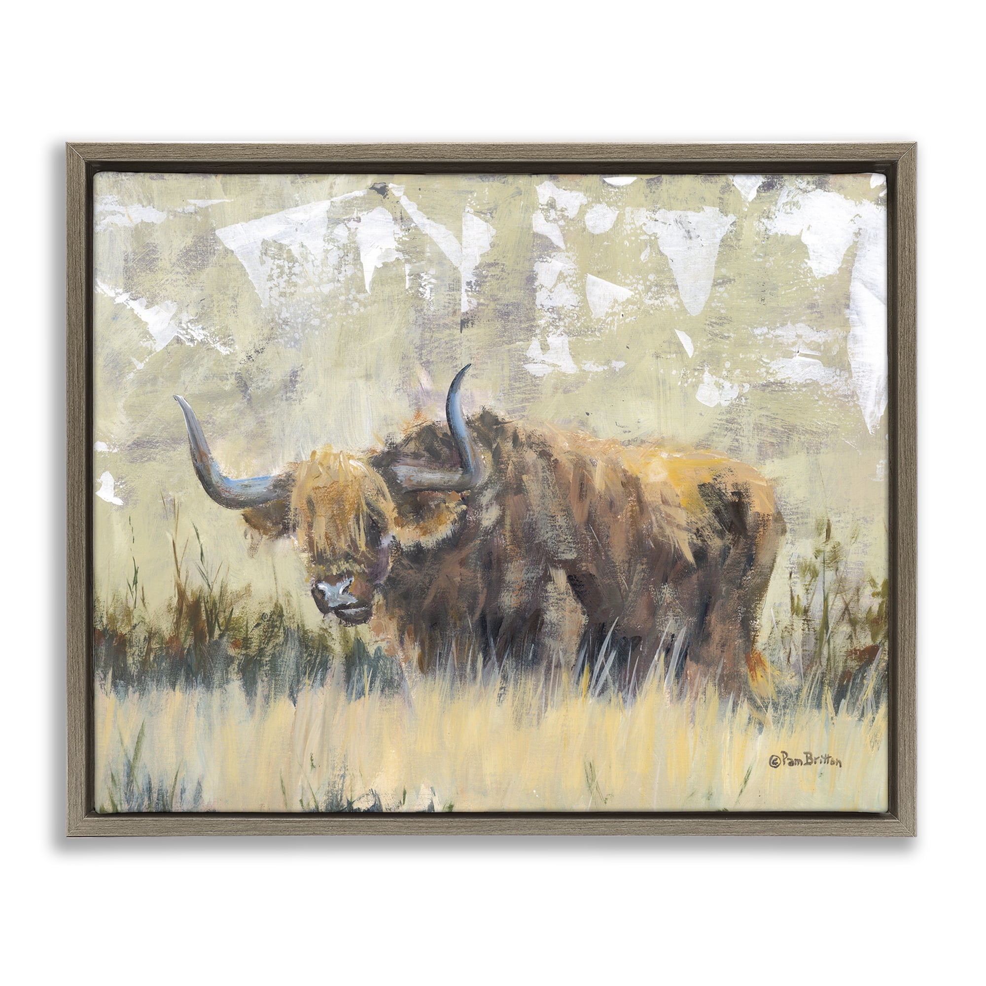Stupell Industries Rustic Patterned Longhorn Animals & Insects Painting Brown Floater Framed Canvas Art Print Wall Art, 31 x 25