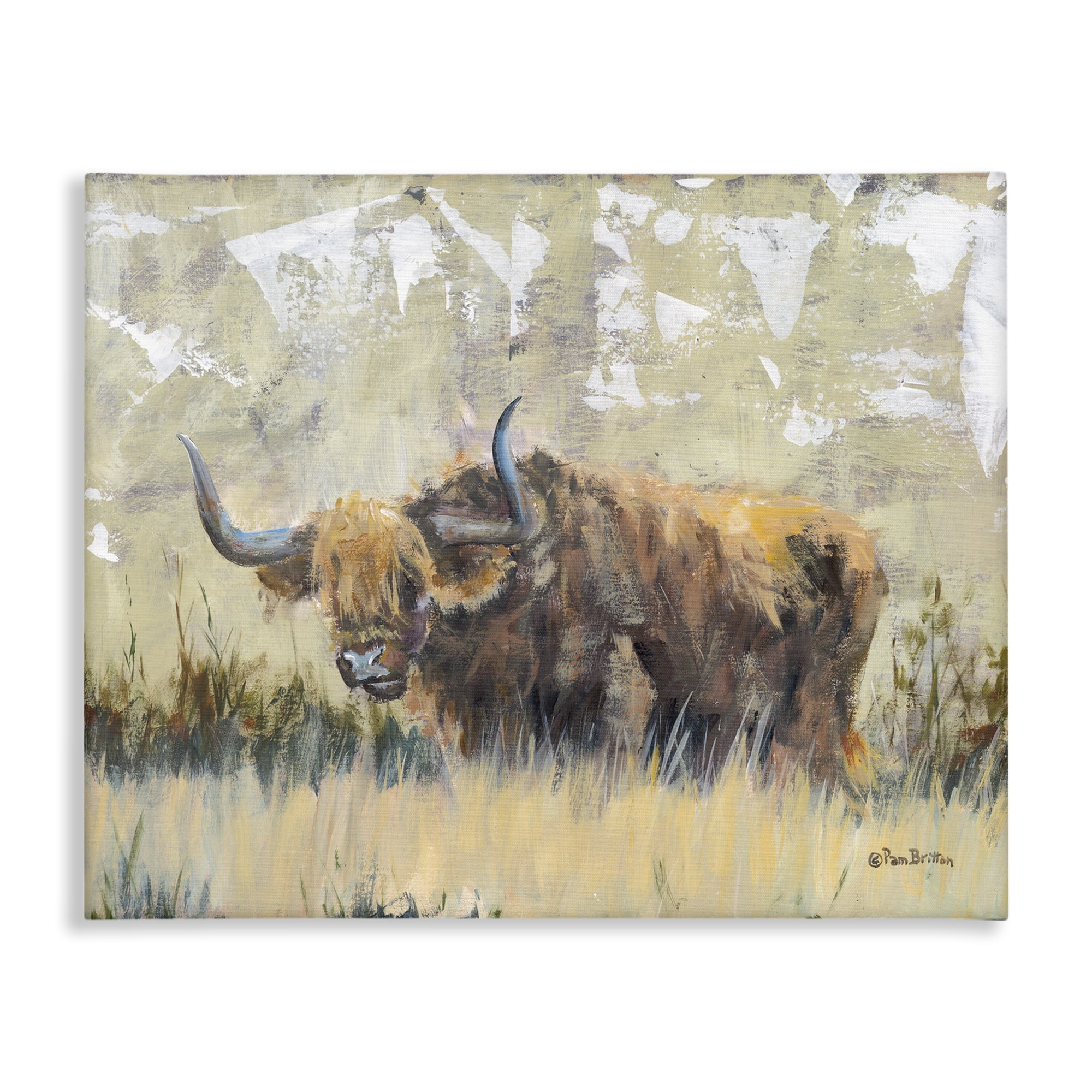 Stupell Industries Rustic Patterned Longhorn Animals & Insects Painting Gallery Wrapped Canvas Art Print Wall Art, 30 x 24
