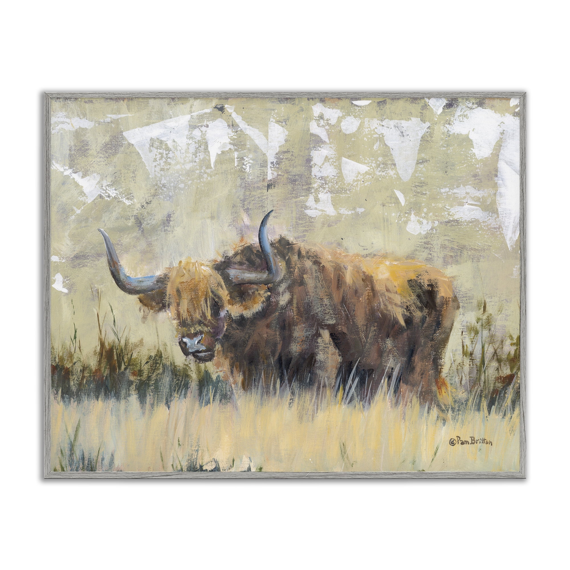 Stupell Industries Rustic Patterned Longhorn Animals & Insects Painting Gray Framed Art Print Wall Art, 20 x 16