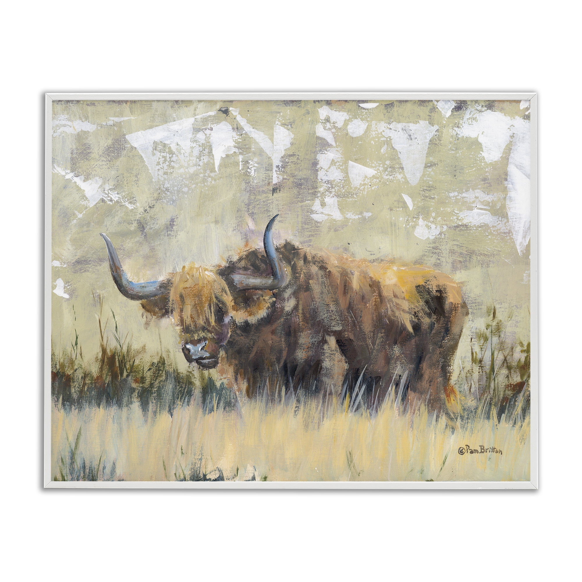 Stupell Industries Rustic Patterned Longhorn Animals & Insects Painting White Framed Art Print Wall Art, 14 x 11