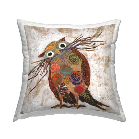Stupell Industries Rustic Patterned Owl Decorative Printed Throw Pillow, 18 x 18