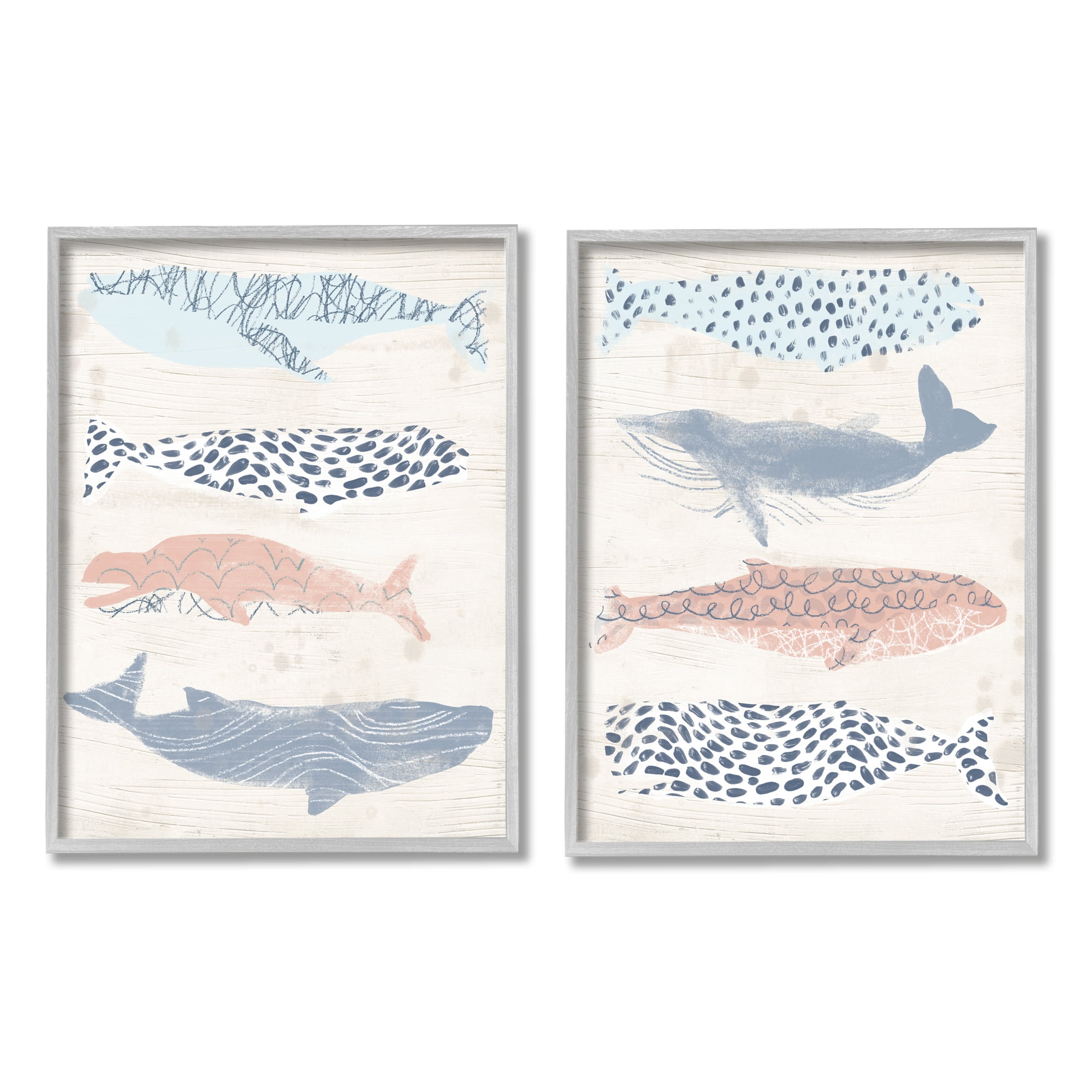Stupell Industries Rustic Patterned Sea Life Animals & Insects Painting Gray Framed Art Print Wall Art, 11 x 14