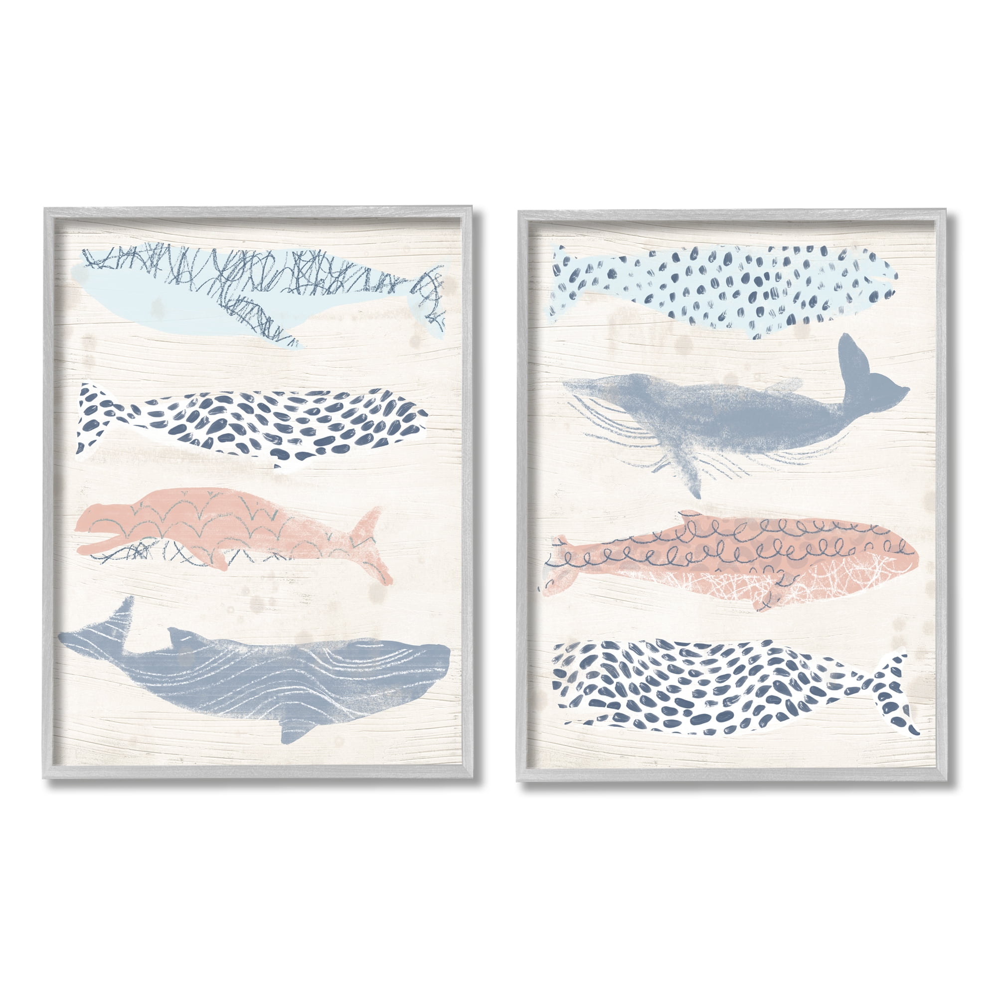 Stupell Industries Rustic Patterned Sea Life Animals & Insects Painting Gray Framed Art Print Wall Art, 16 x 20