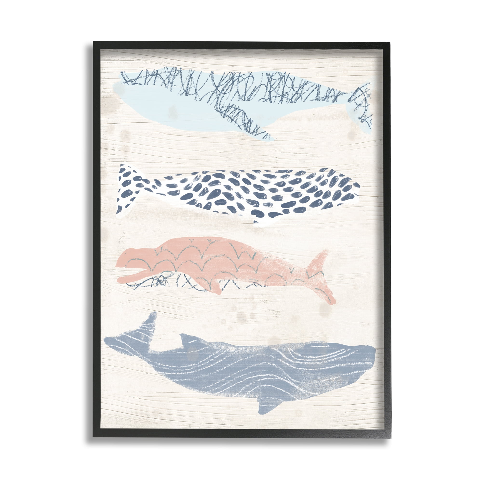Stupell Industries Rustic Patterned Whales Animals & Insects Painting Black Framed Art Print Wall Art, 24 x 30