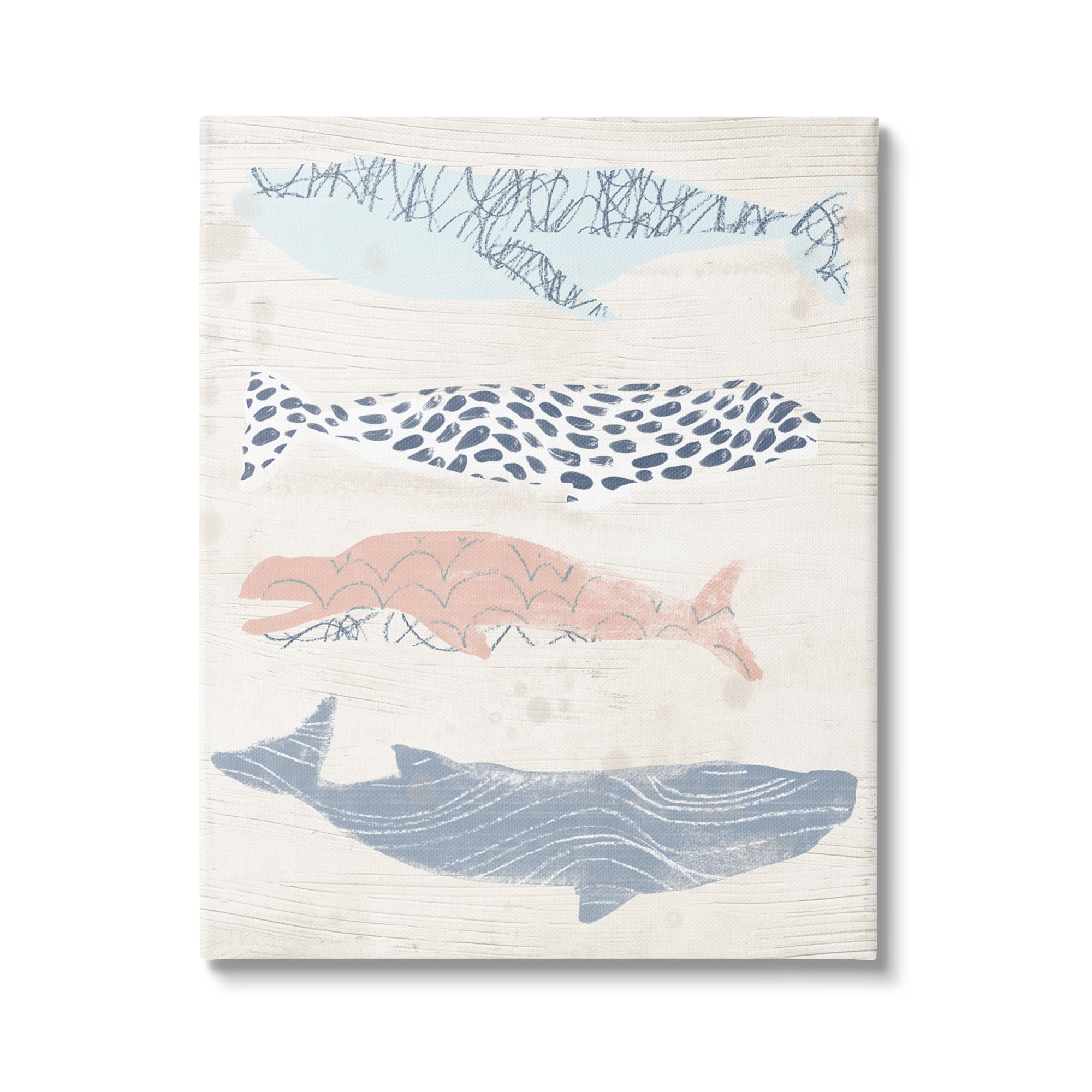 Stupell Industries Rustic Patterned Whales Animals & Insects Painting Gallery Wrapped Canvas Art Print Wall Art, 36 x 48