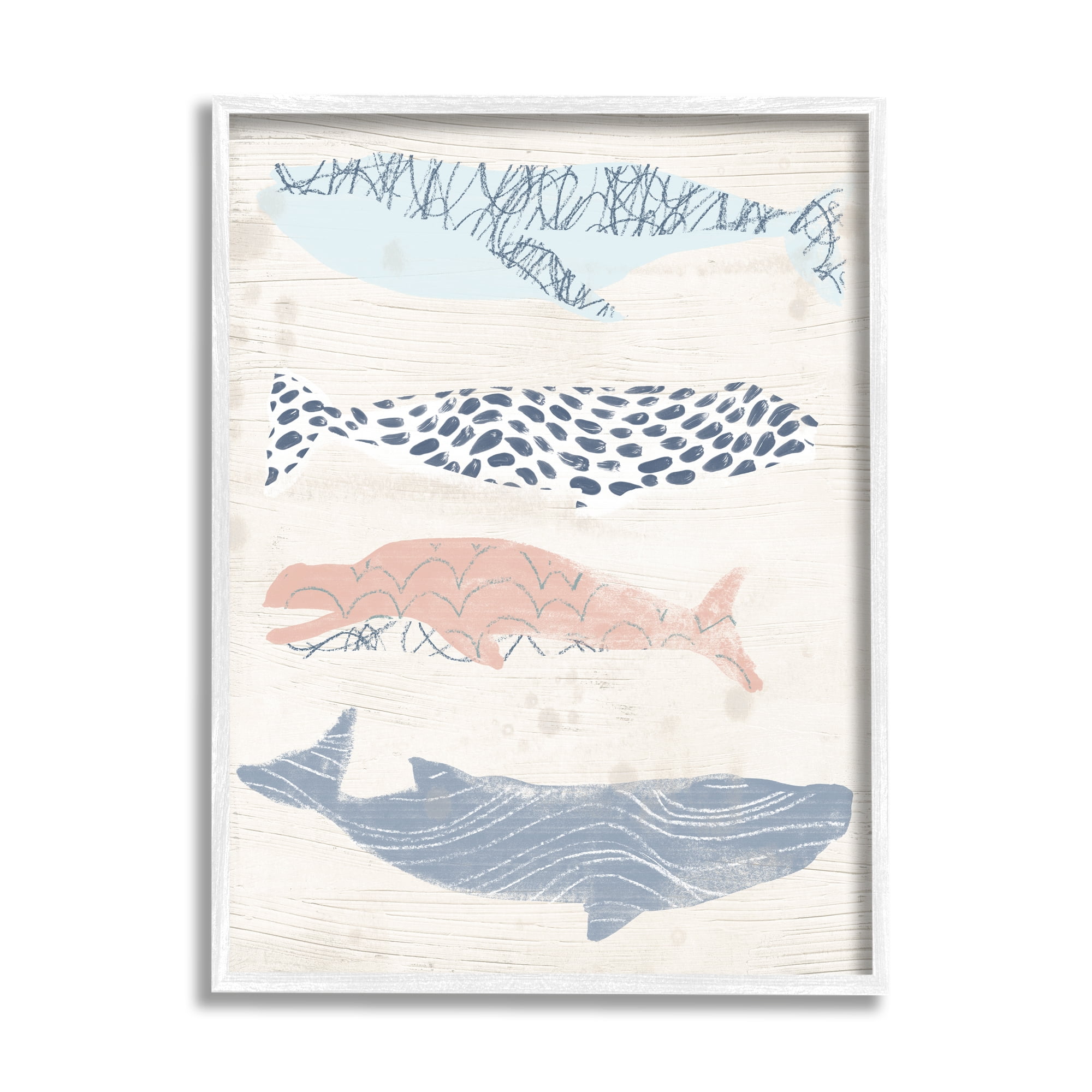 Stupell Industries Rustic Patterned Whales Animals & Insects Painting White Framed Art Print Wall Art, 24 x 30