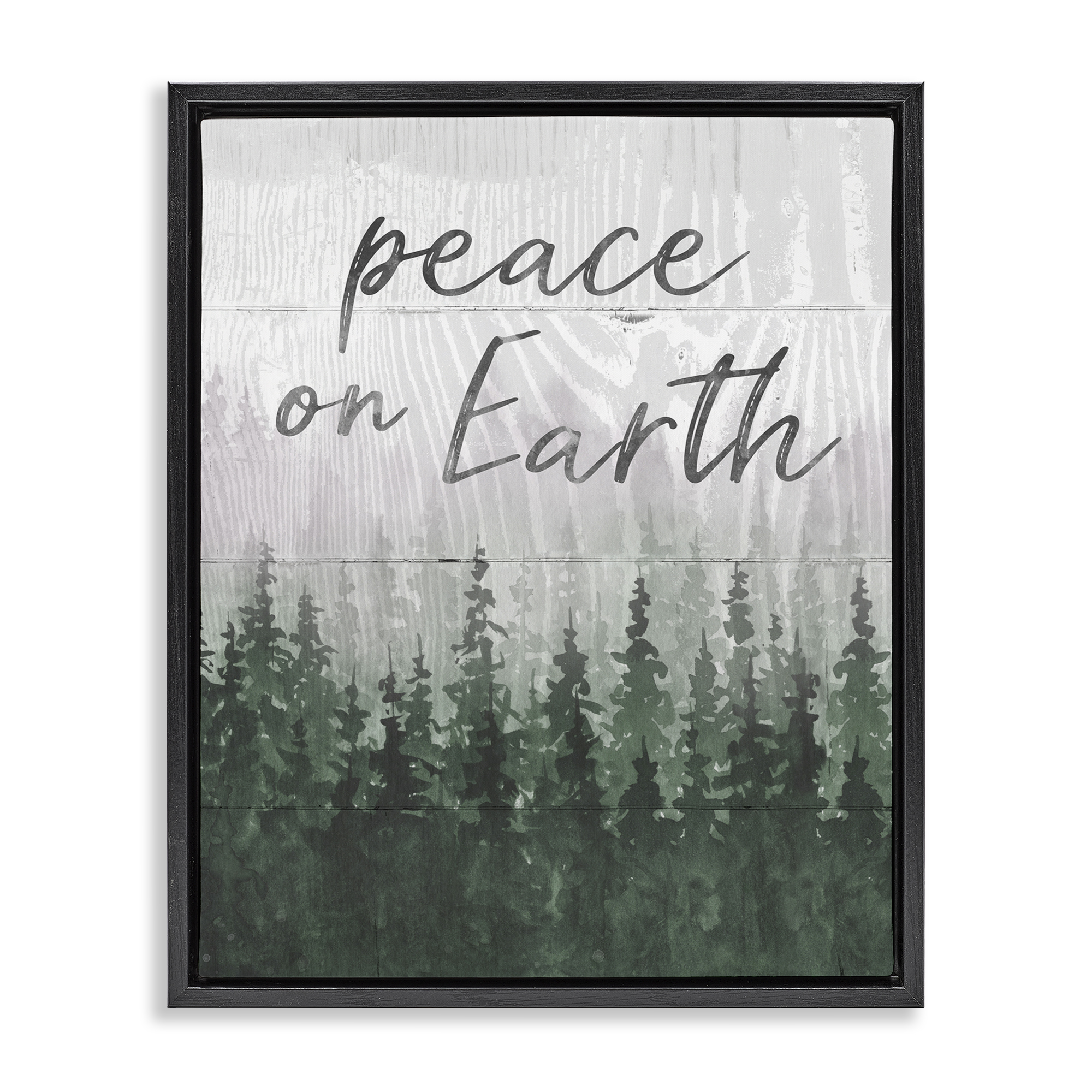 Stupell Industries Rustic Peace on Earth Holiday Painting Black Floater Framed Canvas Art Prints Wall Art, 25 x 31