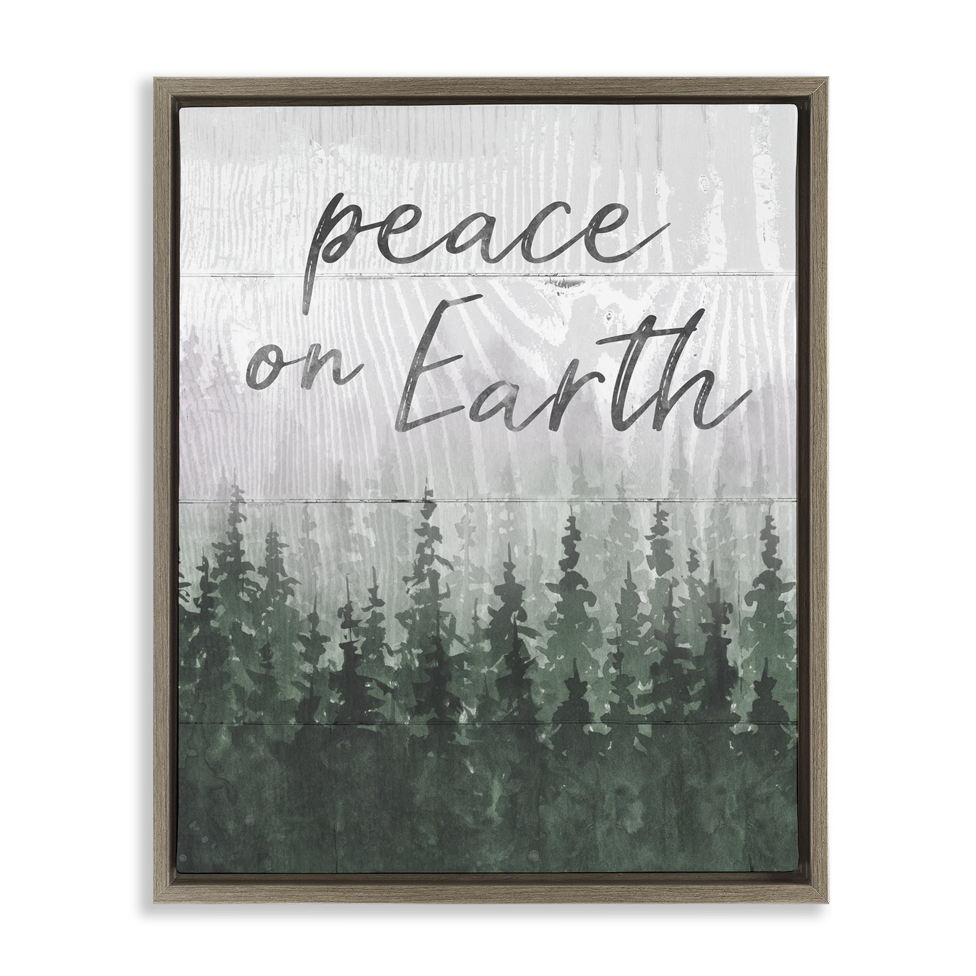 Stupell Industries Rustic Peace on Earth Holiday Painting Brown Floater Framed Canvas Art Prints Wall Art, 17 x 21