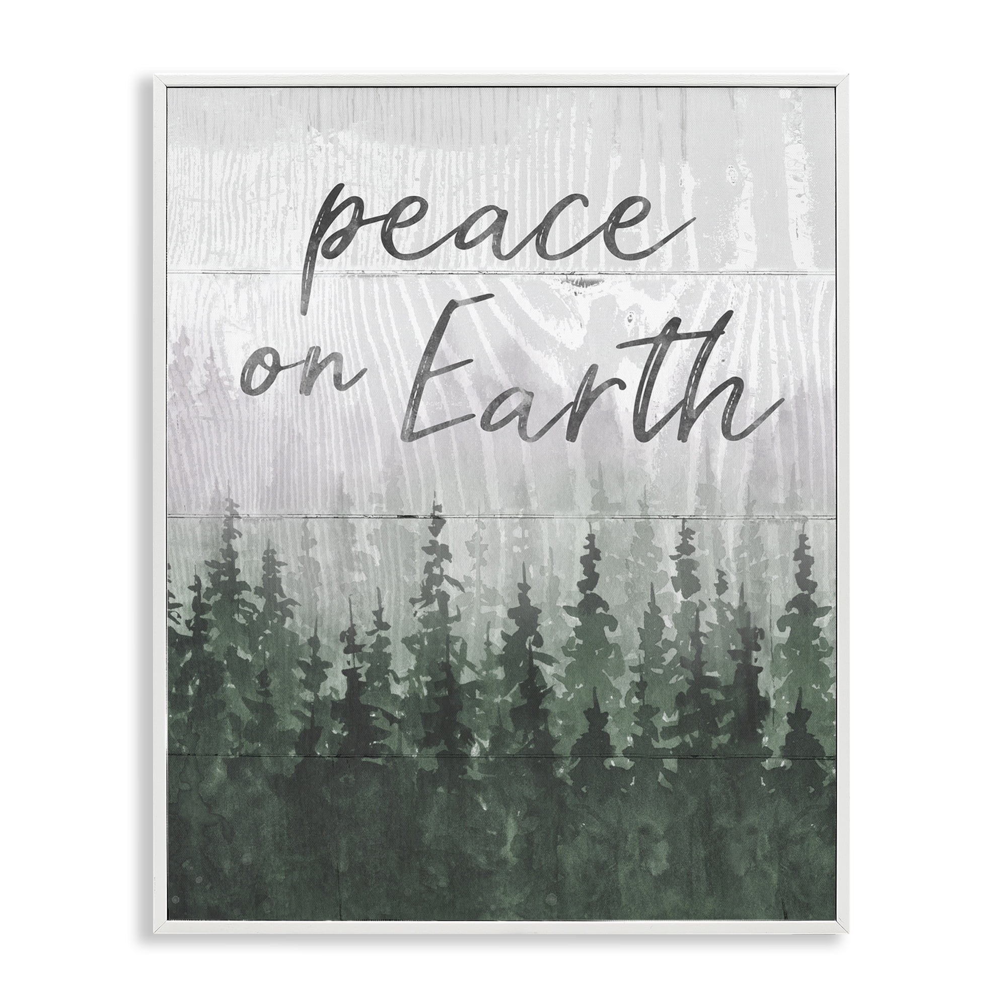Stupell Industries Rustic Peace on Earth Holiday Painting White Framed Art Prints Wall Art, 11 x 14