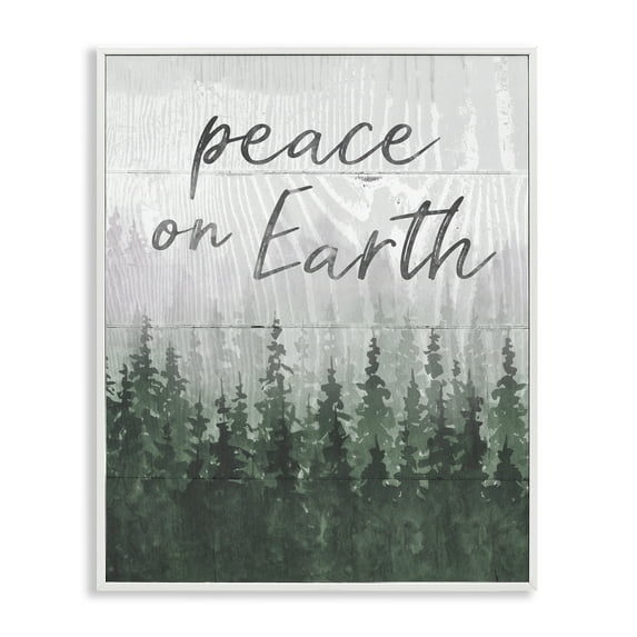 Stupell Industries Rustic Peace on Earth Holiday Painting White Framed Art Prints Wall Art, 16 x 20