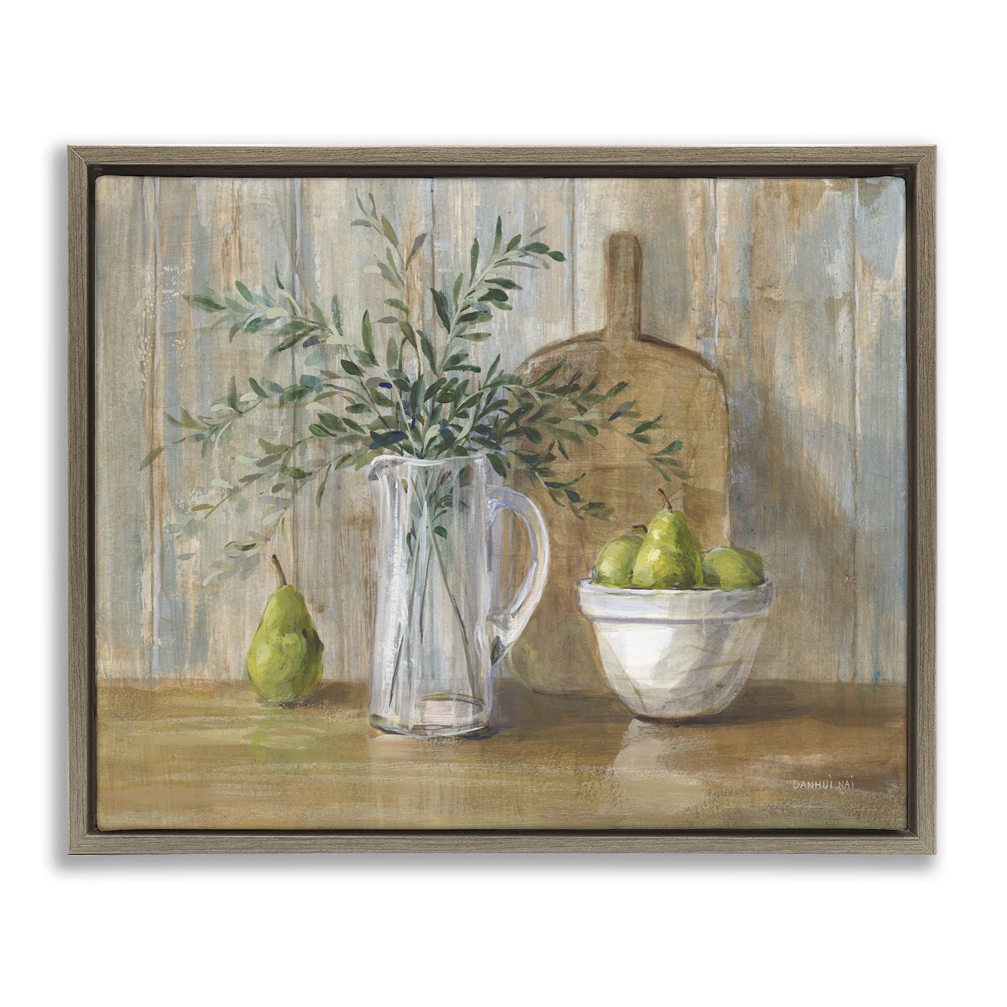 Stupell Industries Rustic Pears Still Life Food & Beverage Painting Brown Floater Framed Canvas Art Print Wall Art, 31 x 25