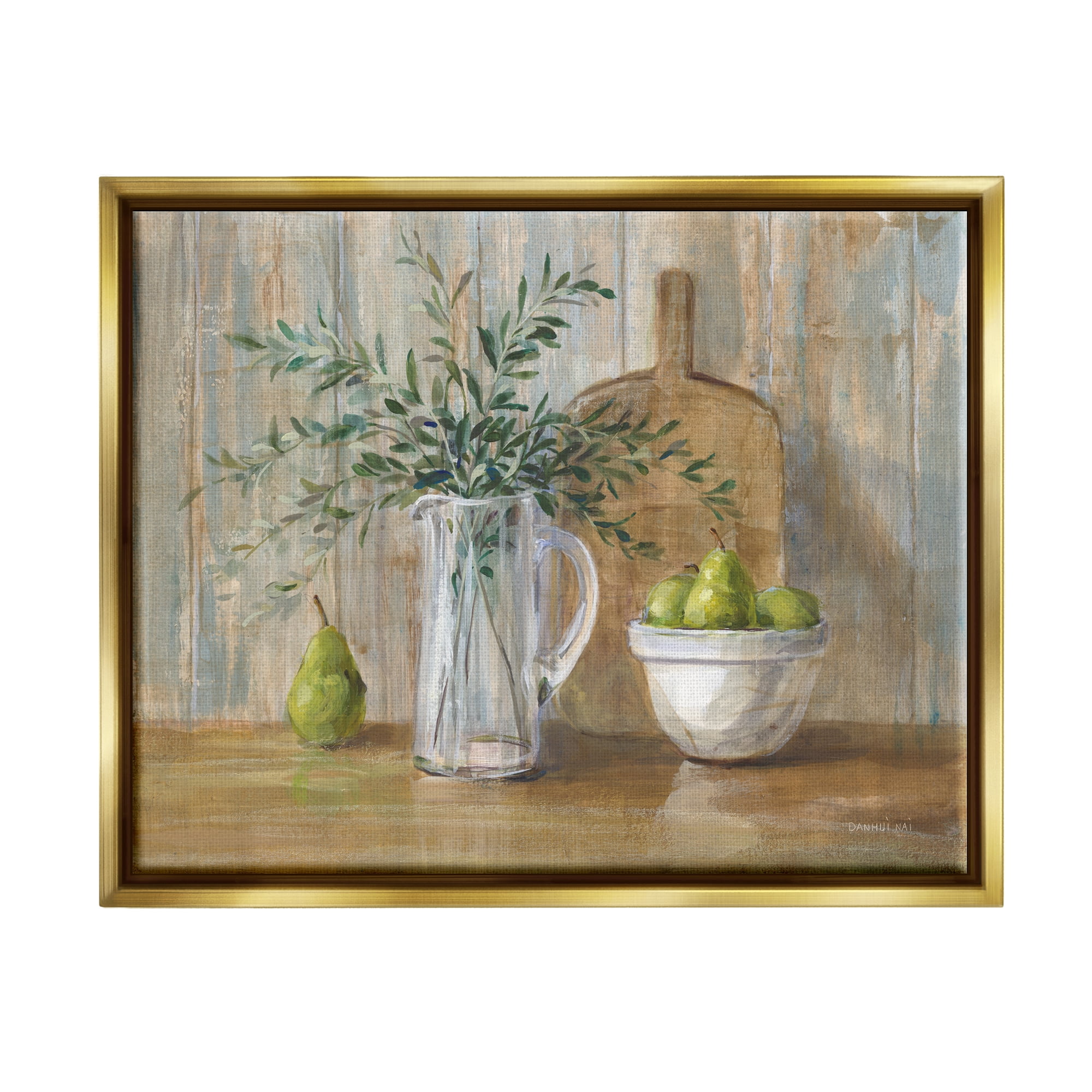 Stupell Industries Rustic Pears Still Life Food & Beverage Painting Gold Floater Framed Art Print Wall Art, 21 x 17
