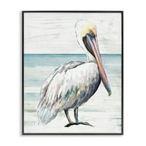 Stupell Industries Rustic Pelican Bird Beach Shoreline Portrait Graphic Art Black Framed Art Print Wall Art, Design by Patricia Pinto