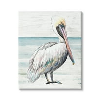 Stupell Industries Rustic Pelican Bird Beach Shoreline Portrait Graphic Art Gallery Wrapped Canvas Print Wall Art, Design by Patricia Pinto