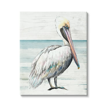 Stupell Industries Rustic Pelican Bird Beach Shoreline Portrait Graphic Art Gallery Wrapped Canvas Print Wall Art, Design by Patricia Pinto