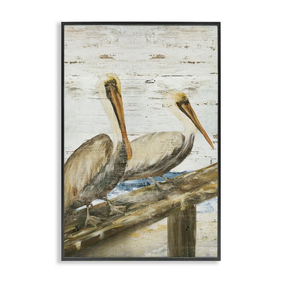 Stupell Industries Rustic Pelicans Perched Animals & Insects Painting Black Framed Art Print Wall Art, 12 x 18