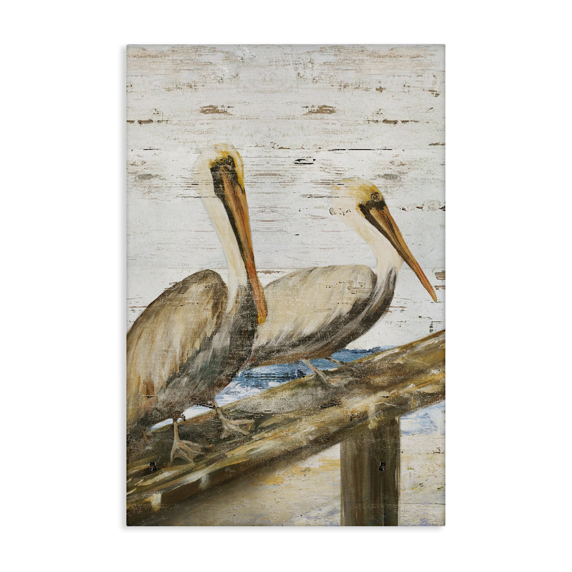 Stupell Industries Rustic Pelicans Perched Animals & Insects Painting Gallery Wrapped Canvas Art Print Wall Art, 16 x 24