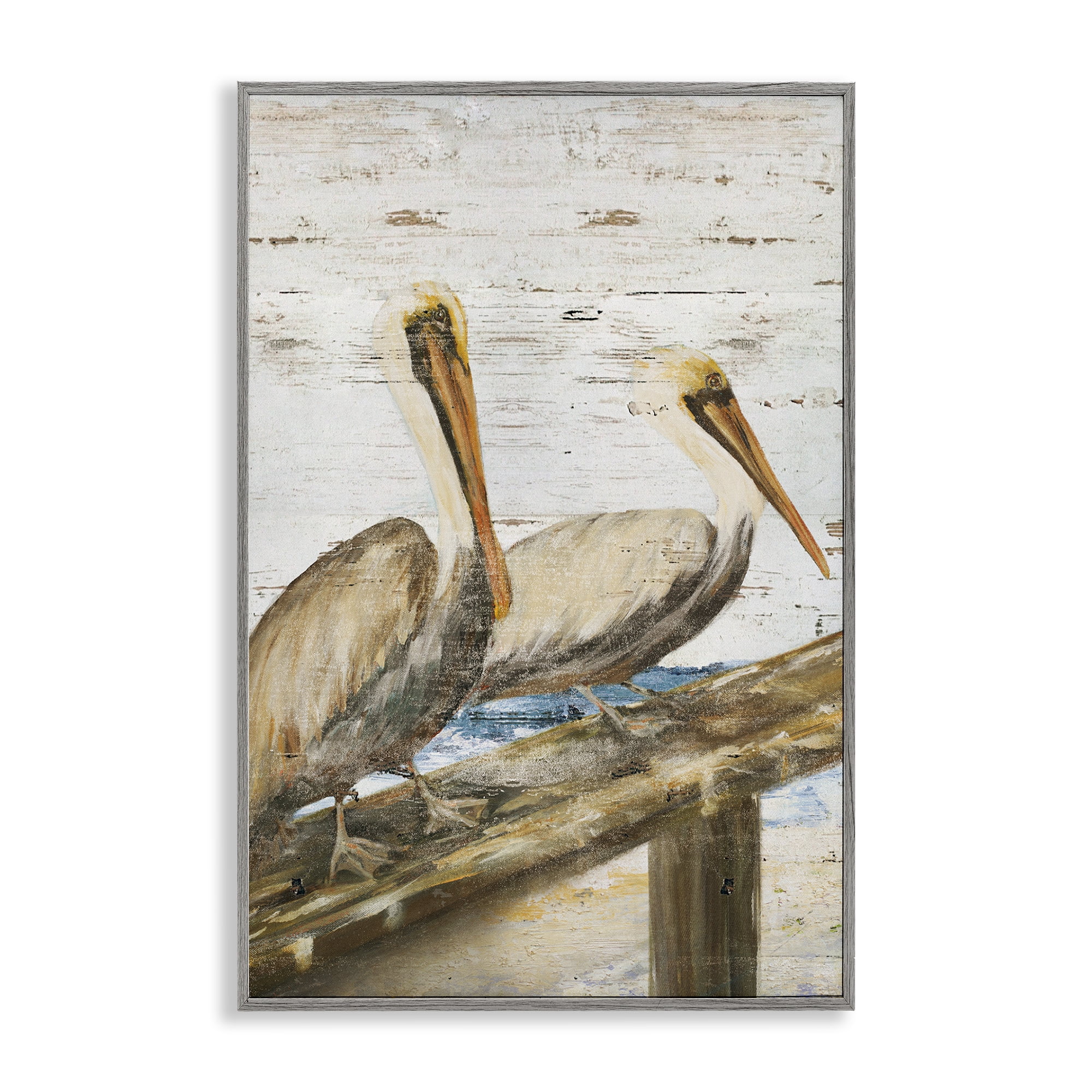 Stupell Industries Rustic Pelicans Perched Animals & Insects Painting Gray Framed Art Print Wall Art, 12 x 18
