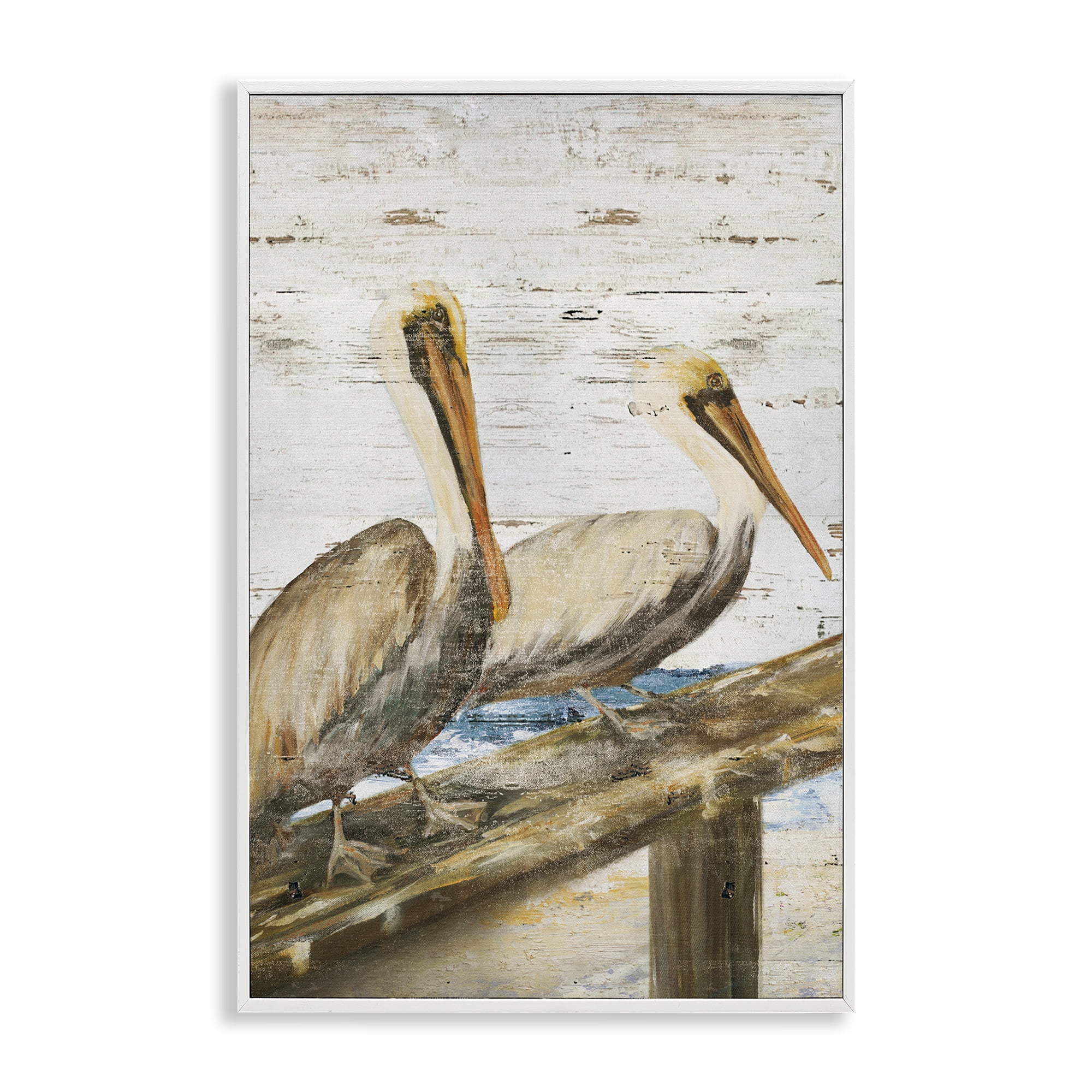 Stupell Industries Rustic Pelicans Perched Animals & Insects Painting White Framed Art Print Wall Art, 12 x 18