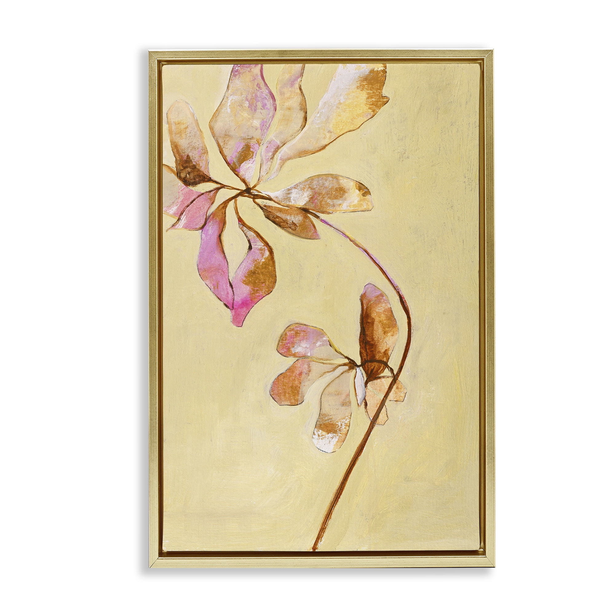 Stupell Industries Rustic Petals Impression Botanical & Floral Painting Gold Floater Framed Art Print Wall Art, 17 x 25
