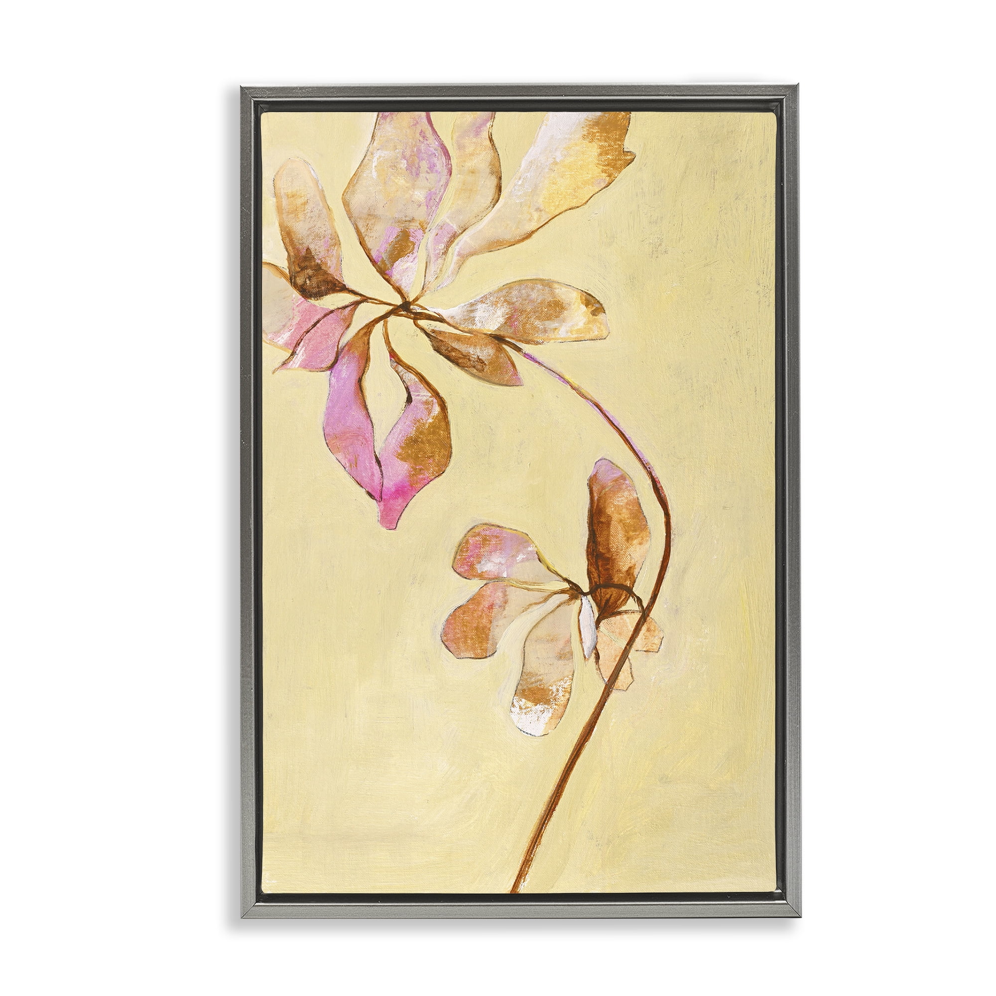 Stupell Industries Rustic Petals Impression Botanical & Floral Painting Gray Floater Framed Art Print Wall Art, 17 x 25