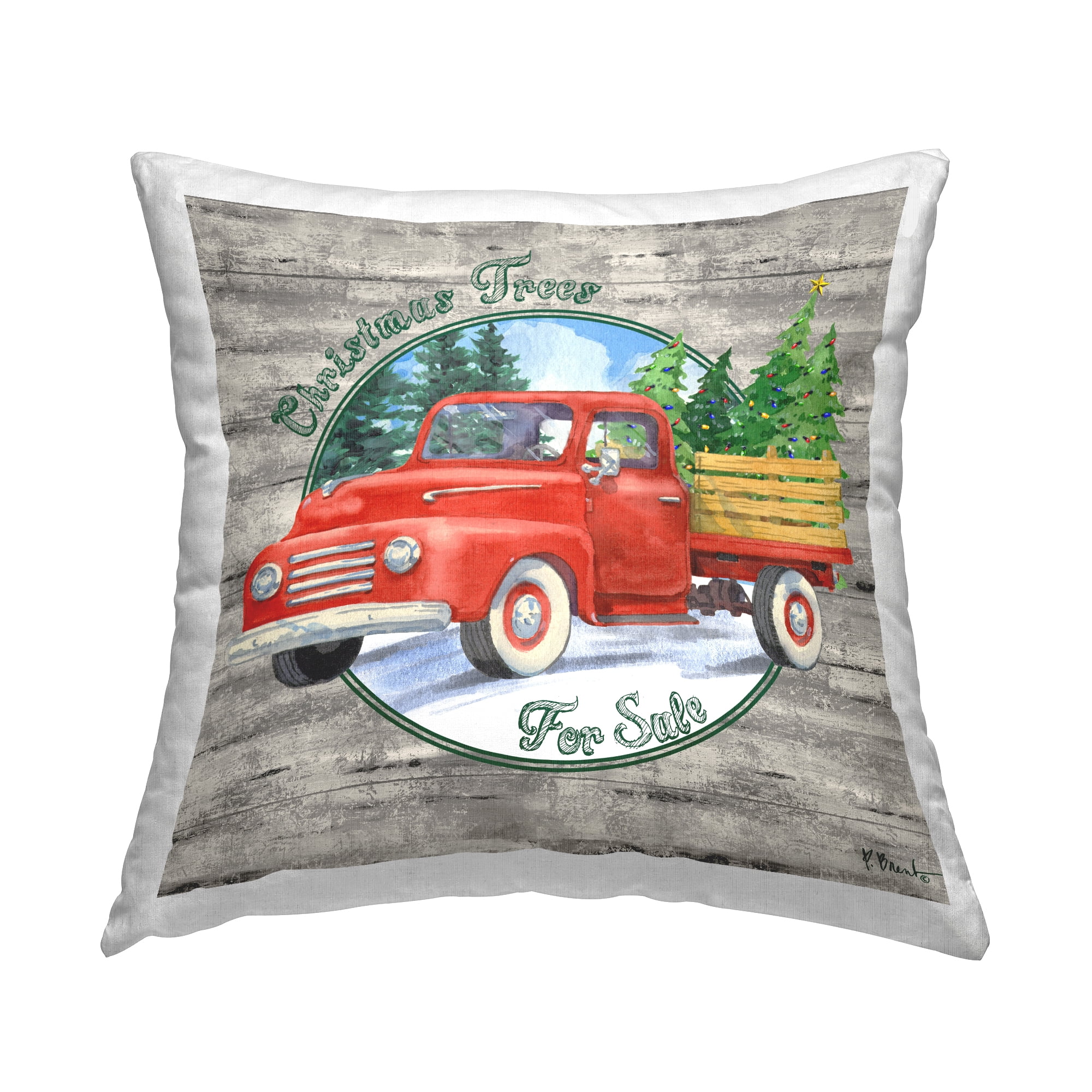 Stupell Industries Rustic Pickup Christmas Trees Square Decorative Printed Throw Pillow, 18 x 18