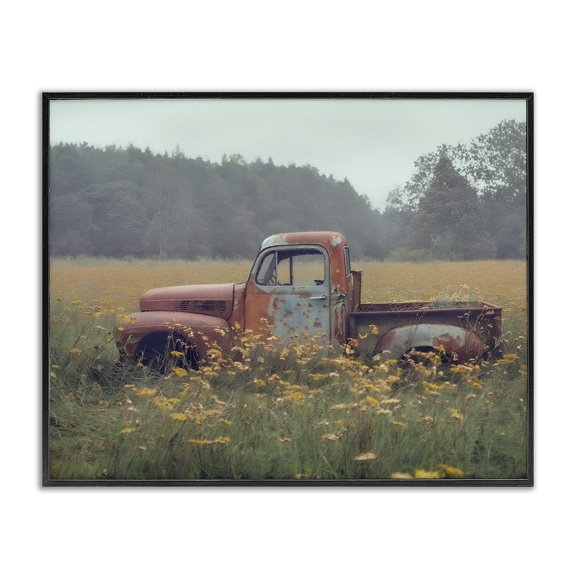 Stupell Industries Rustic Pickup in Country Meadow Country Charm Photography Black Framed Art Print Wall Art, 14 x 11