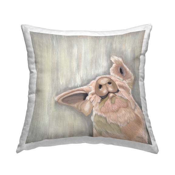 Stupell Industries Rustic Pig Looking Up Square Decorative Printed Throw Pillow, 18 x 18