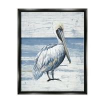 Stupell Industries Rustic Plank Pattern Pelican Animals & Insects Painting Black Floater Framed Canvas Art Print Wall Art, 17 x 21