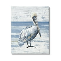Stupell Industries Rustic Plank Pattern Pelican Animals & Insects Painting Gallery Wrapped Canvas Art Print Wall Art, 16 x 20