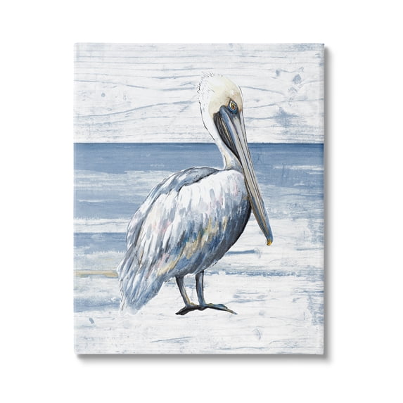 Stupell Industries Rustic Plank Pattern Pelican Animals & Insects Painting Gallery Wrapped Canvas Art Print Wall Art, 30 x 40