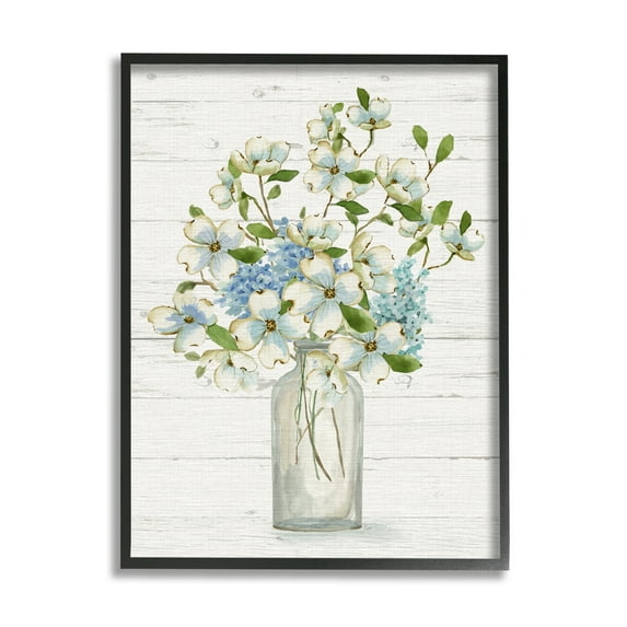 Stupell Industries Rustic Planked Dogwood Bouquet Botanical & Floral Painting Black Framed Art Print Wall Art, 16 x 20