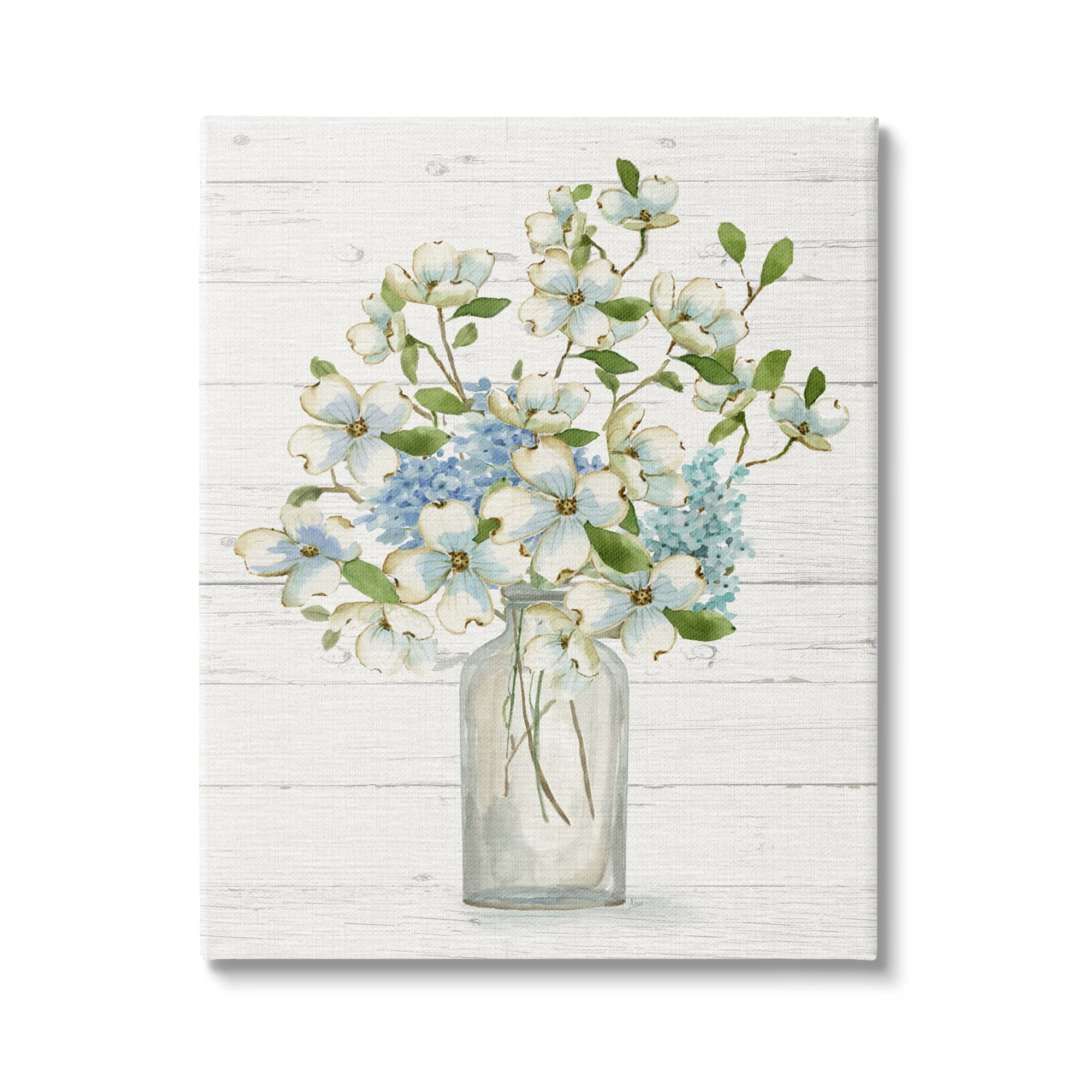 Stupell Industries Rustic Planked Dogwood Bouquet Botanical & Floral Painting Gallery Wrapped Canvas Art Print Wall Art, 24 x 30
