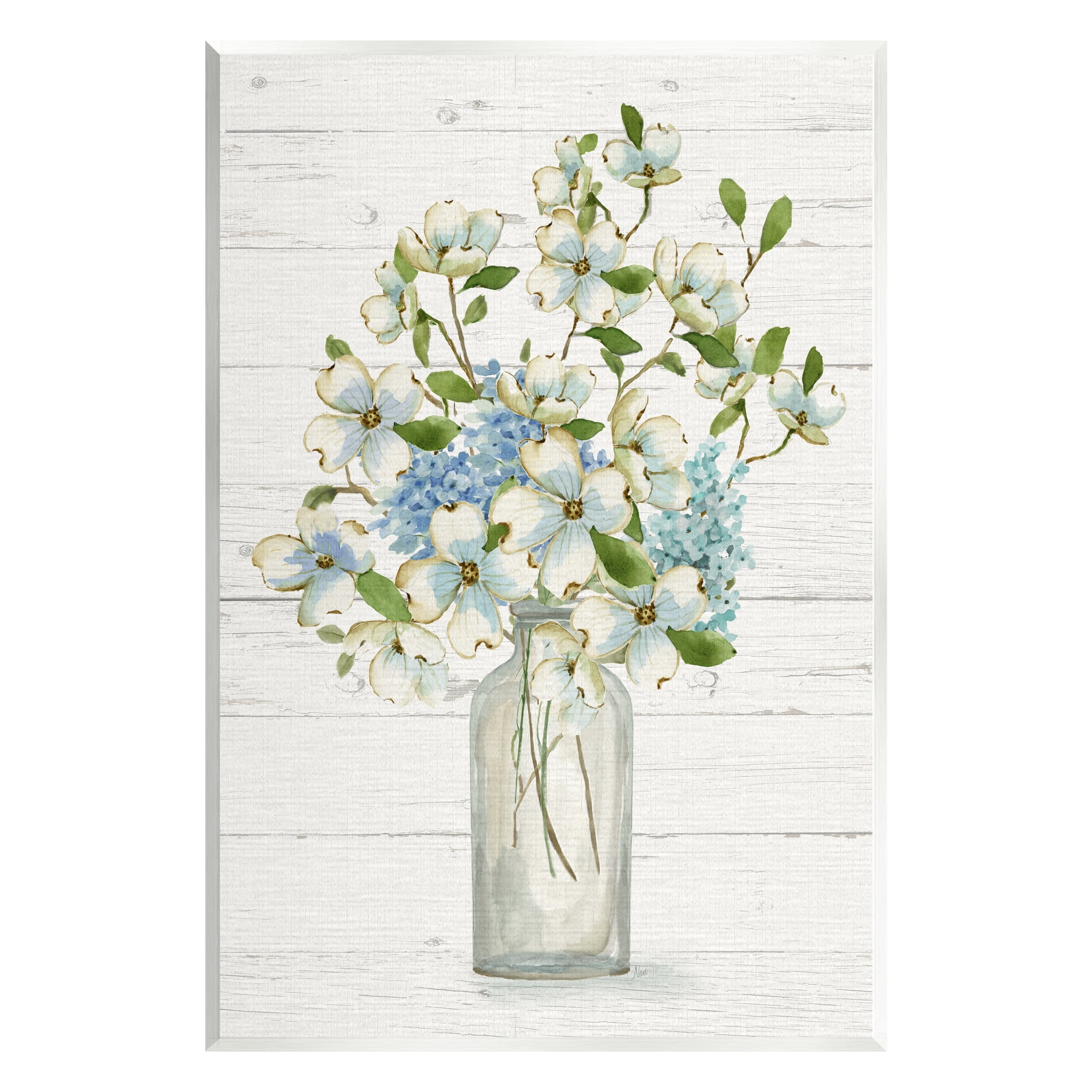 Stupell Industries Rustic Planked Dogwood Bouquet Botanical & Floral Painting Unframed Art Print Wall Art, 10 x 15