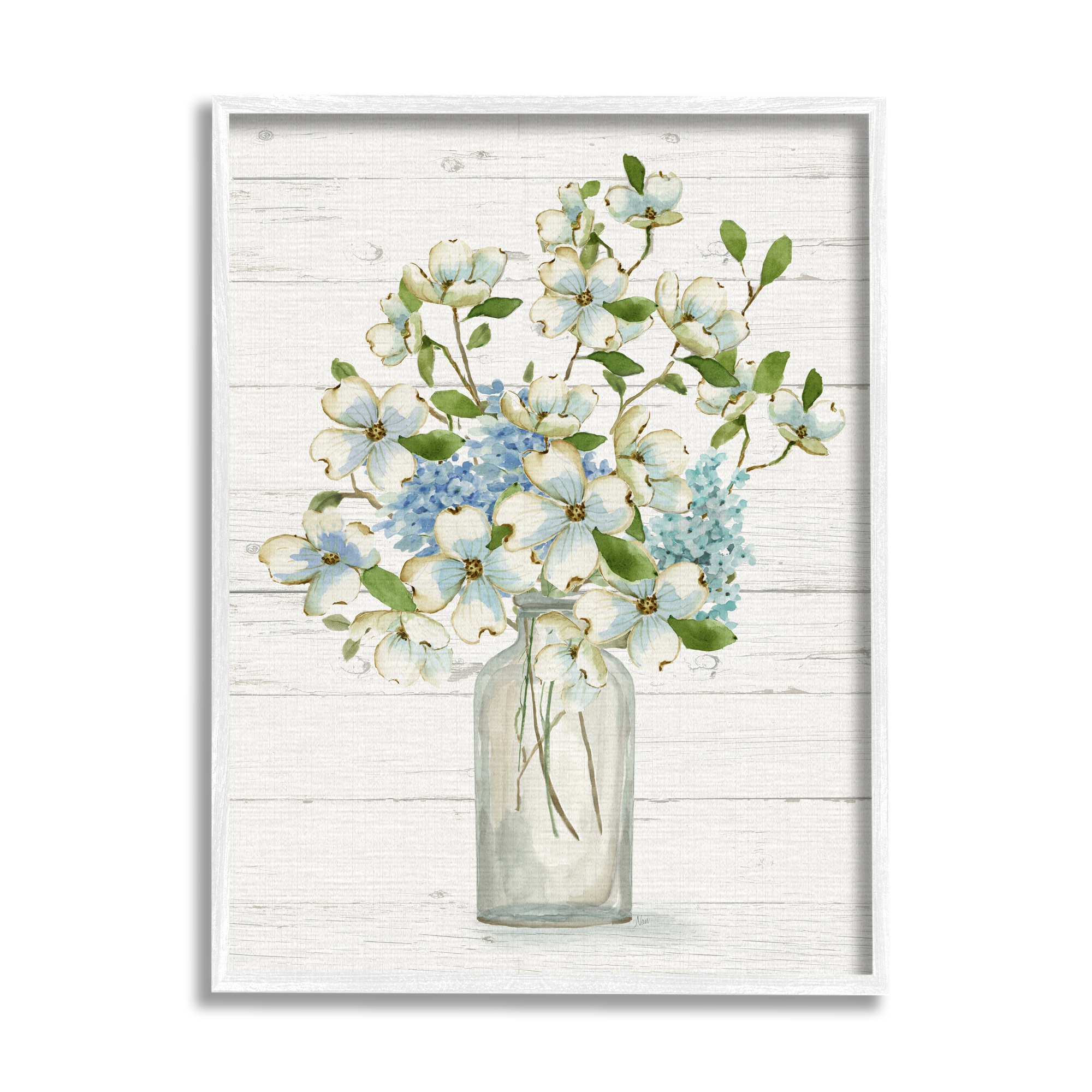 Stupell Industries Rustic Planked Dogwood Bouquet Botanical & Floral Painting White Framed Art Print Wall Art, 16 x 20