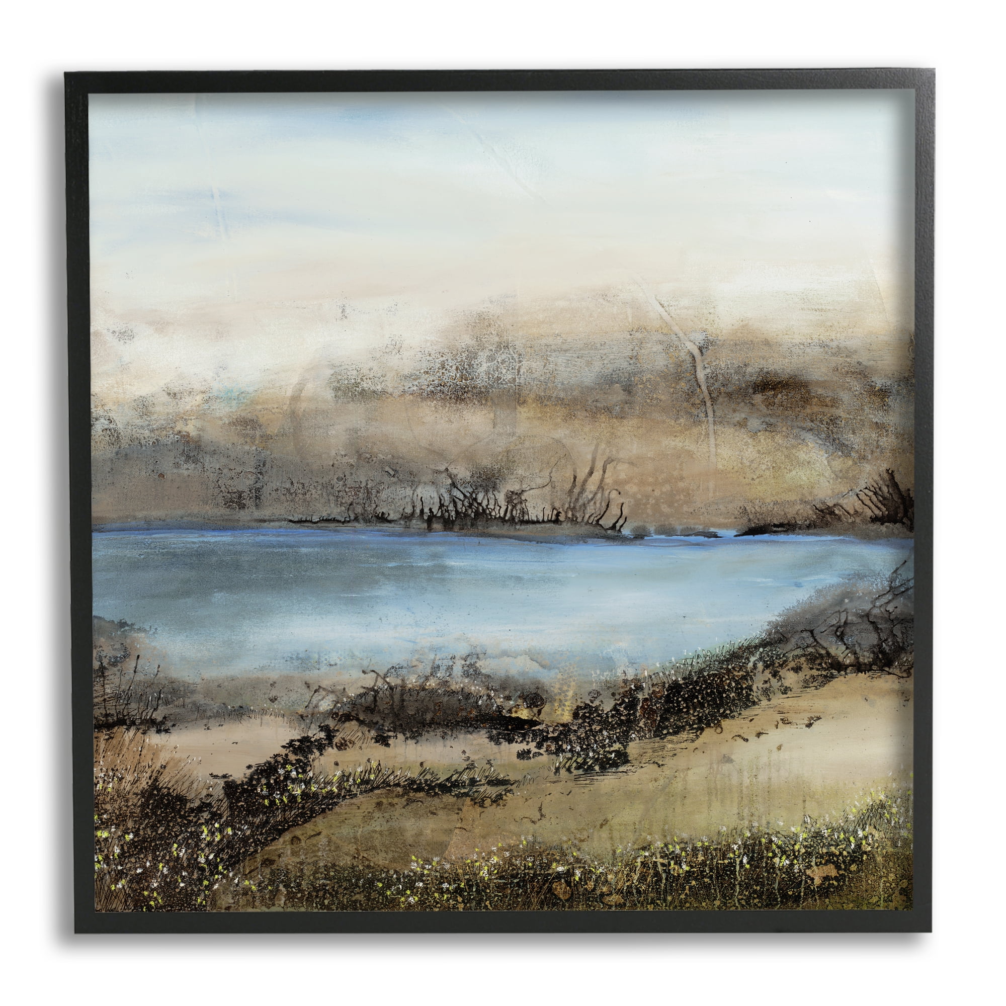 Stupell Industries Rustic Pond Water Abstract Muddy Surrounding Landscape Abstract Painting Black Framed Art Print Wall Art, 24 x 24