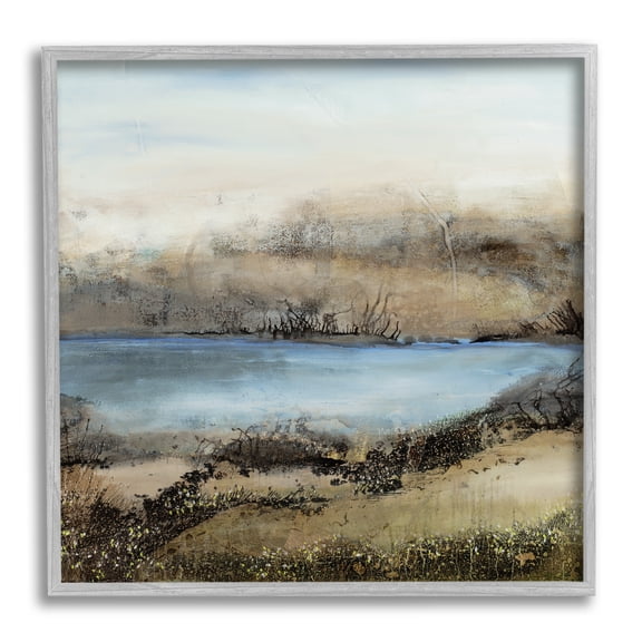 Stupell Industries Rustic Pond Water Abstract Muddy Surrounding Landscape Abstract Painting Gray Framed Art Print Wall Art, 12 x 12